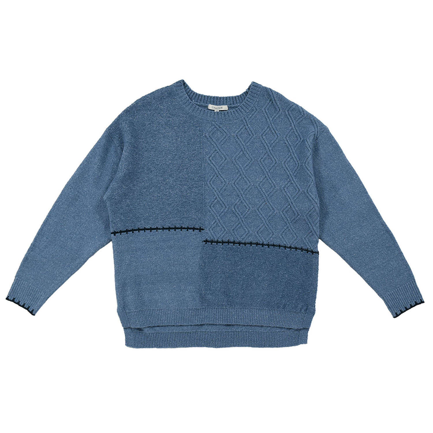 Keitto 編地切り替えブランケットステッチ入りニットプルオーバー - 画像7