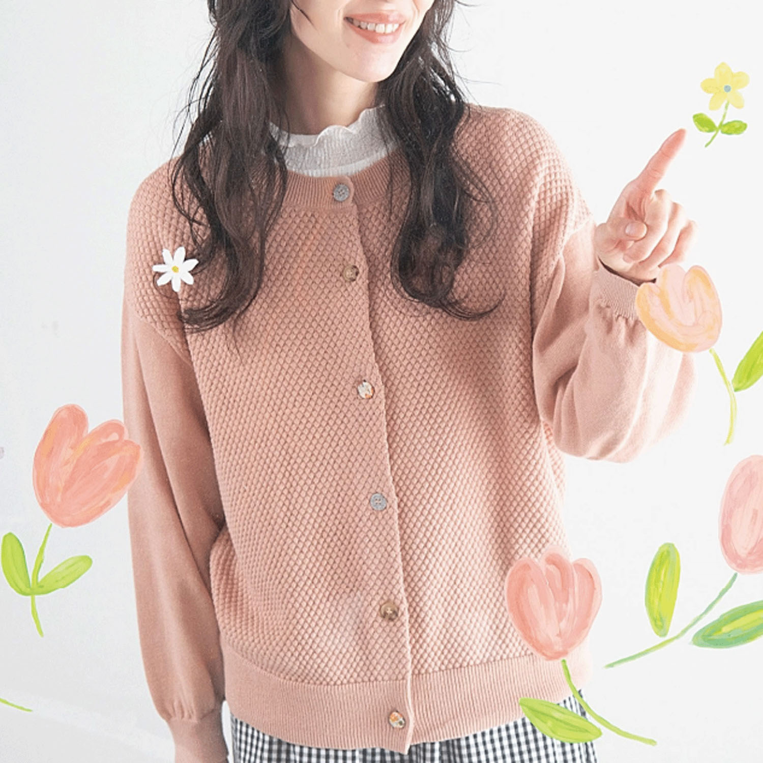 Keittoいろいろボタン春色カーディガン