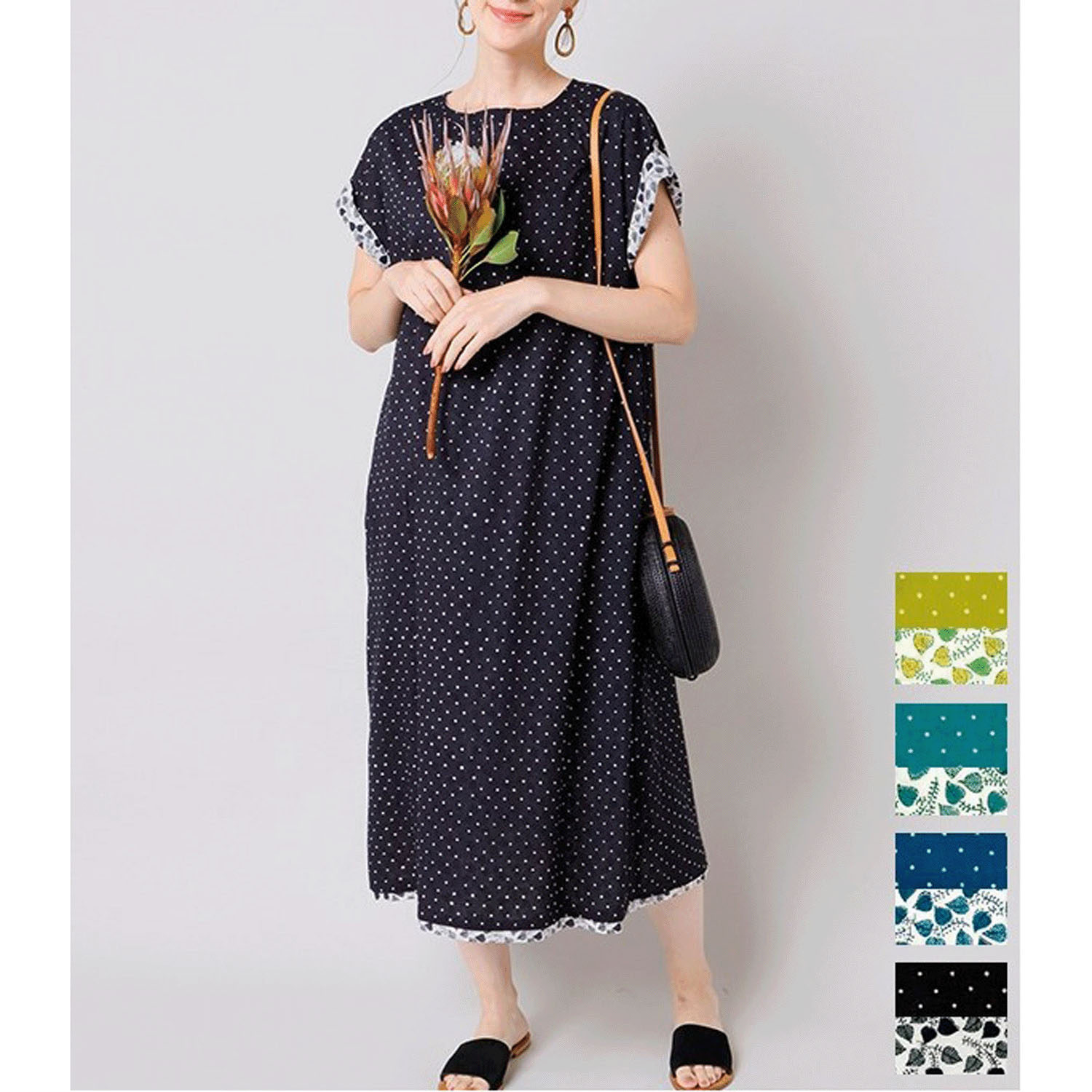 東京かんかん リーフ＆ドットプリントリバーシブルワンピース