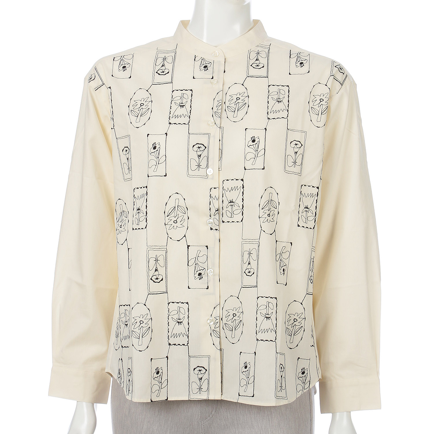 Parkes  刺繍柄バンドカラーシャツ - 画像3