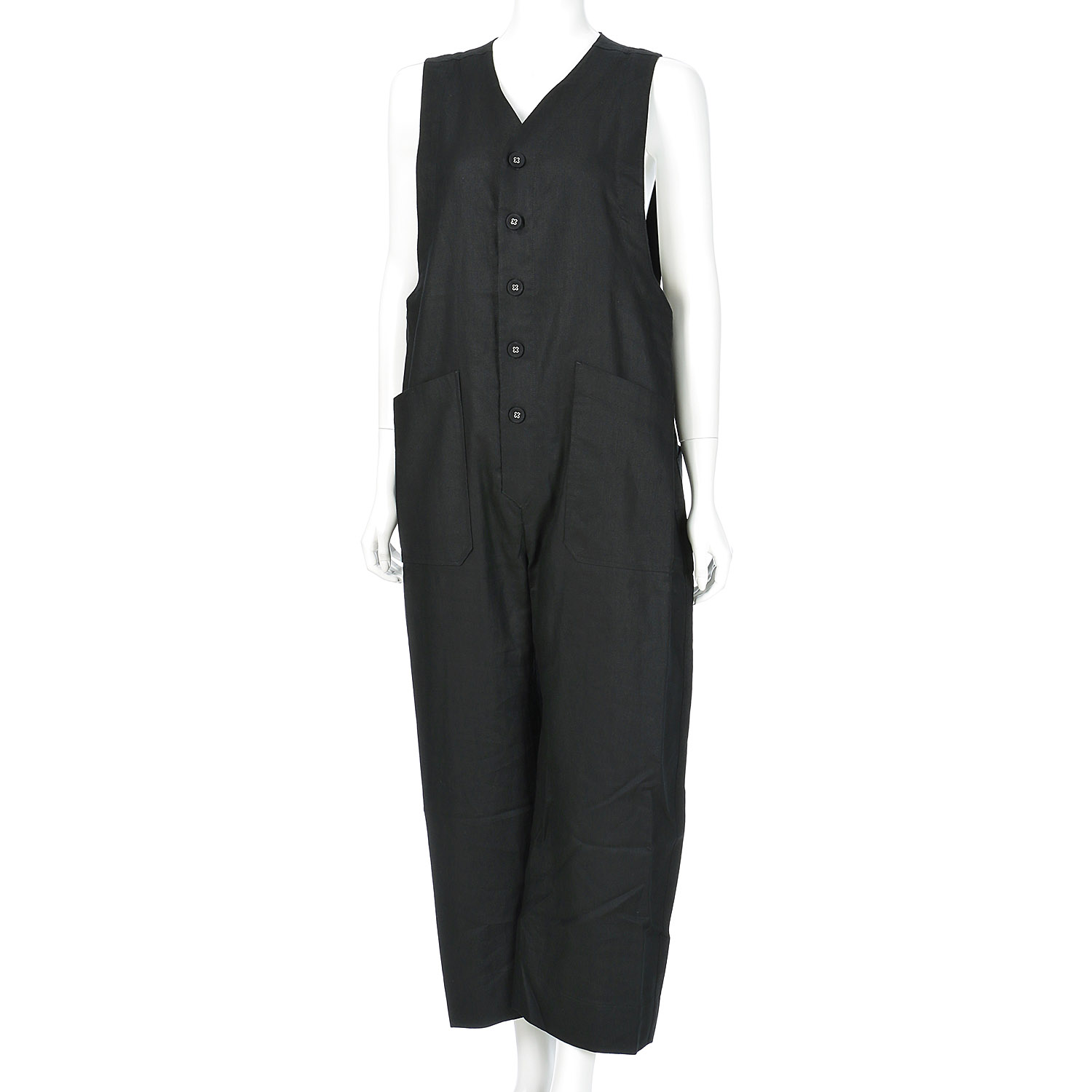 YURK geniet van リネンコットンヘリンボンVネックサロペット - 画像5