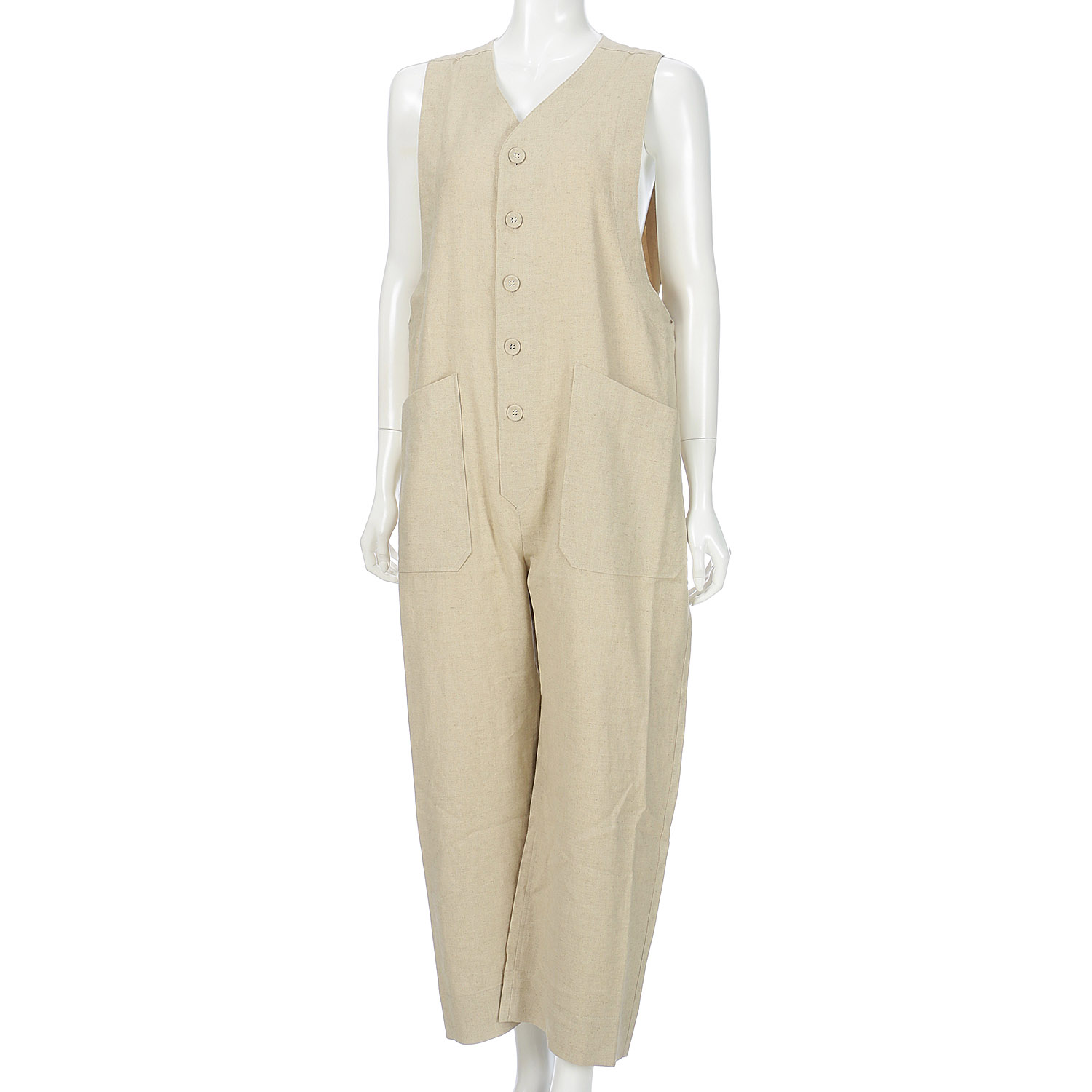 YURK geniet van リネンコットンヘリンボンVネックサロペット - 画像6