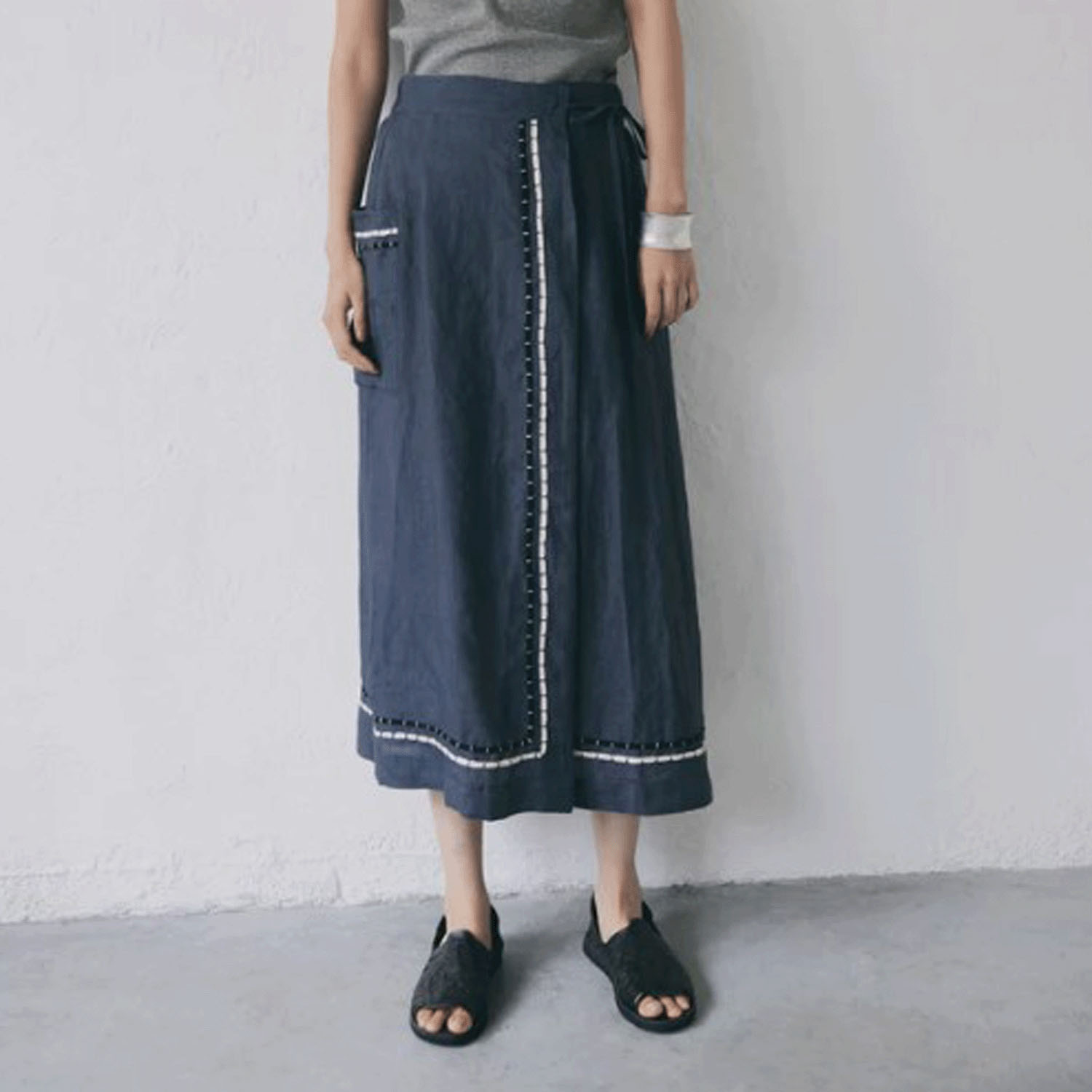 doux bleu インドリネンコード刺繍スカート - 画像2