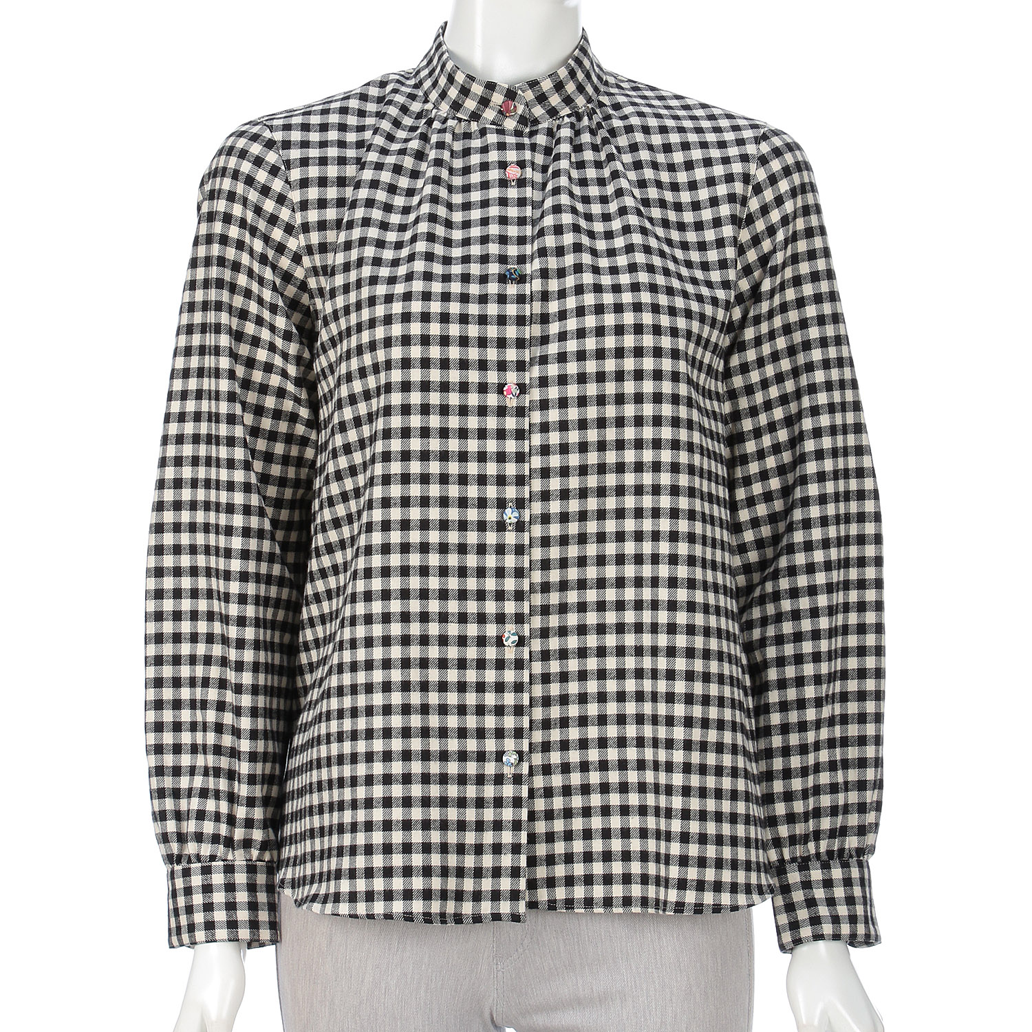 Parkes スタンドカラーギャザーブラウス - 画像6