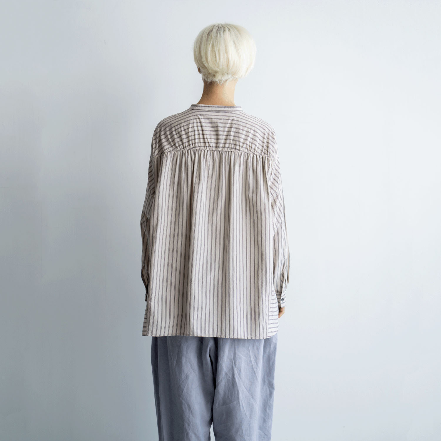 ista－ire 綿麻ストライプ柄 切替ブラウス - 画像4