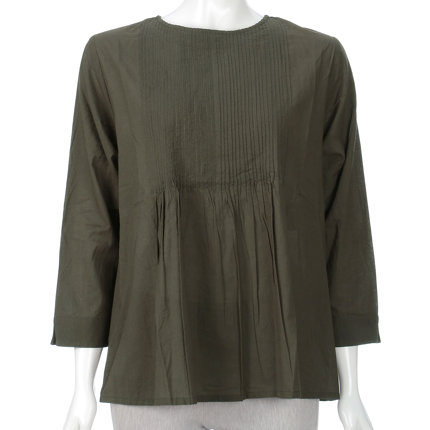 東京かんかん ピンタックコットン無地2WAYブラウス - 画像3