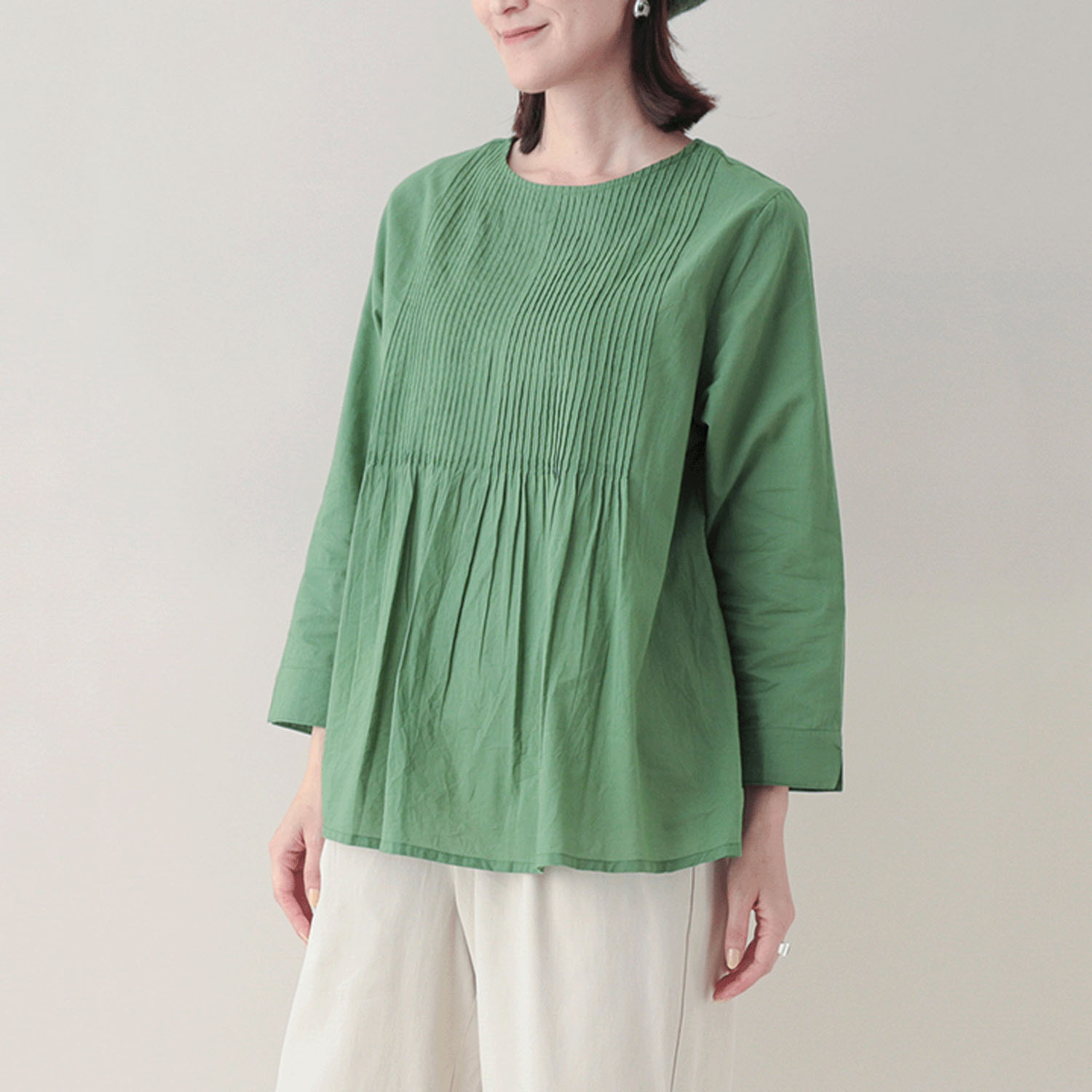 東京かんかん ピンタックコットン無地2WAYブラウス