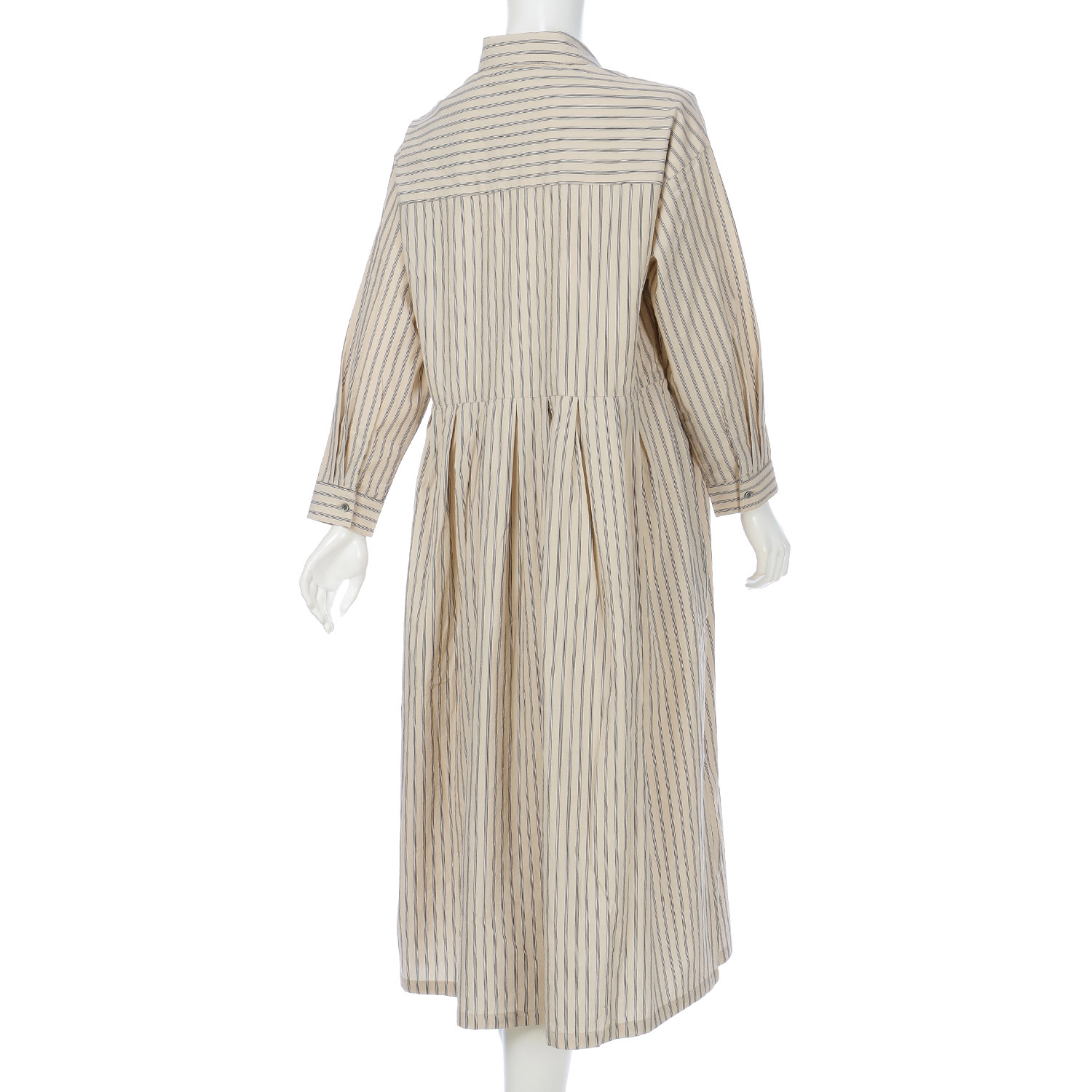 ista－ire 綿麻ストライプ柄 ウエストタックワンピース - 画像4