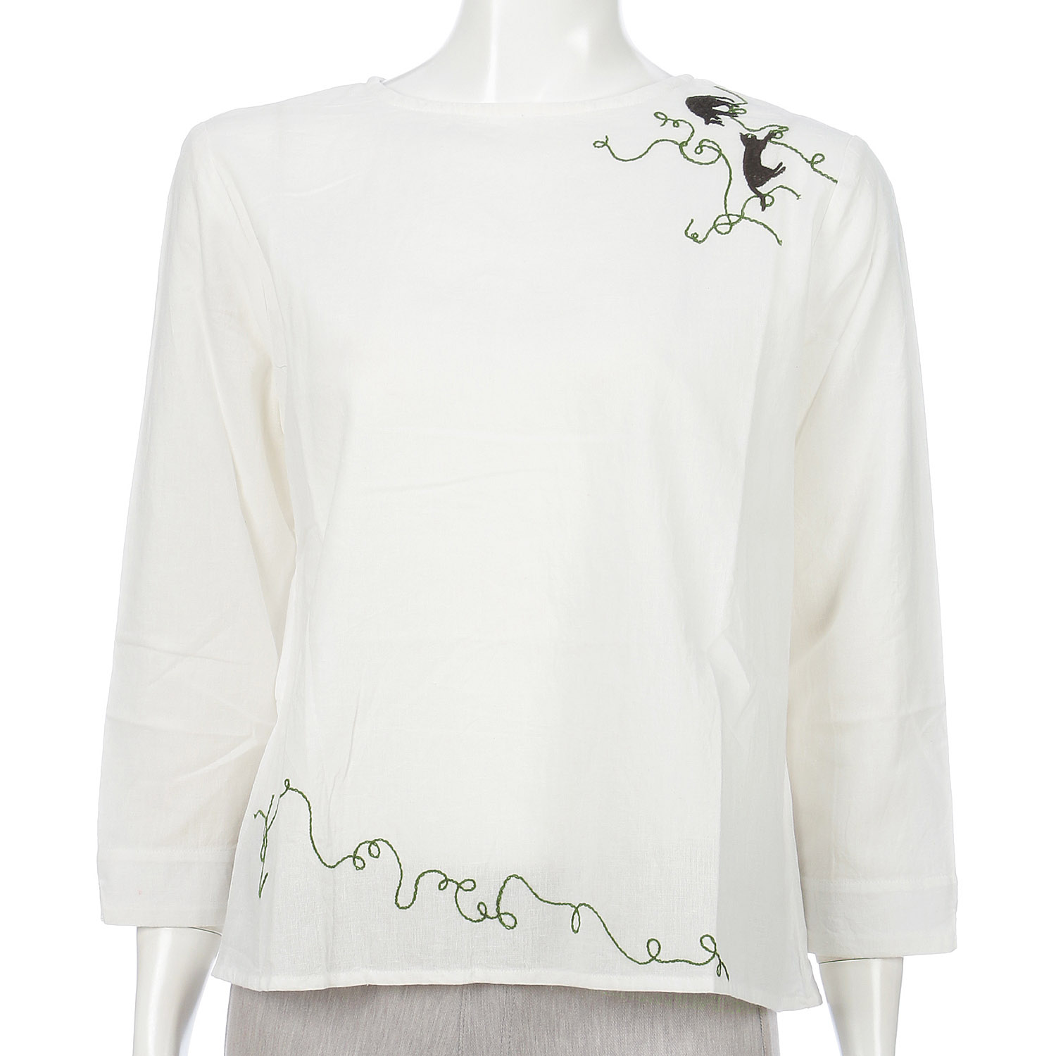 東京かんかん CAT刺繍コットンリネン2WAYブラウス - 画像5