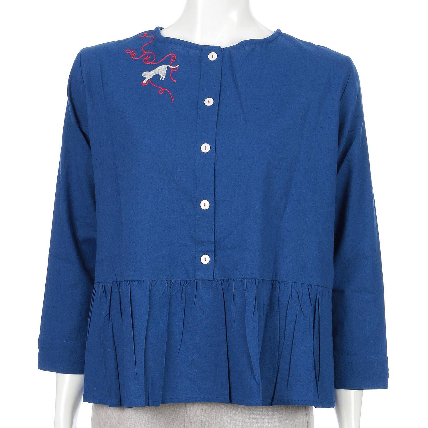 東京かんかん CAT刺繍コットンリネン2WAYブラウス - 画像7