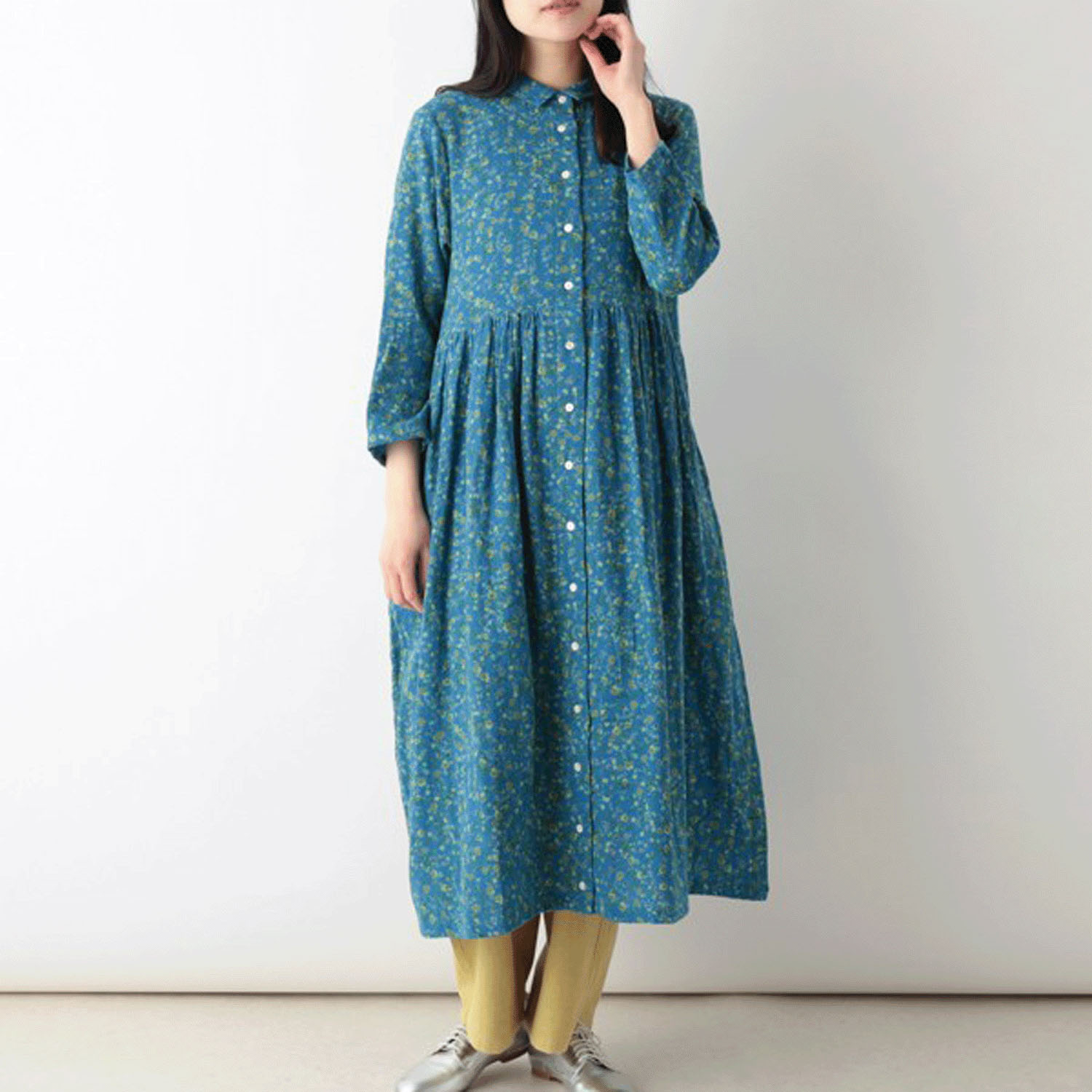 東京かんかん 小花柄コットンダブルガーゼシャツワンピース - 画像4