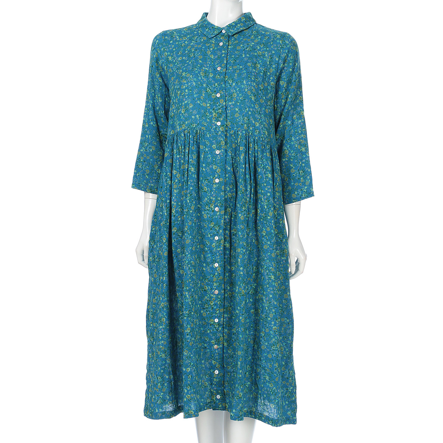 東京かんかん 小花柄コットンダブルガーゼシャツワンピース - 画像9