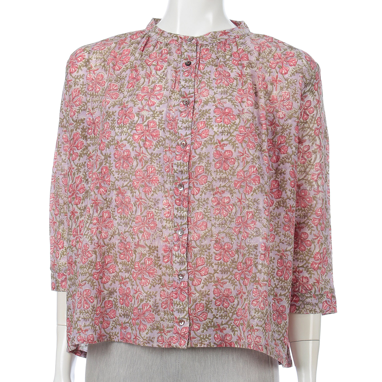 東京かんかん 花々のブロックプリントコットンリネンブラウス - 画像9