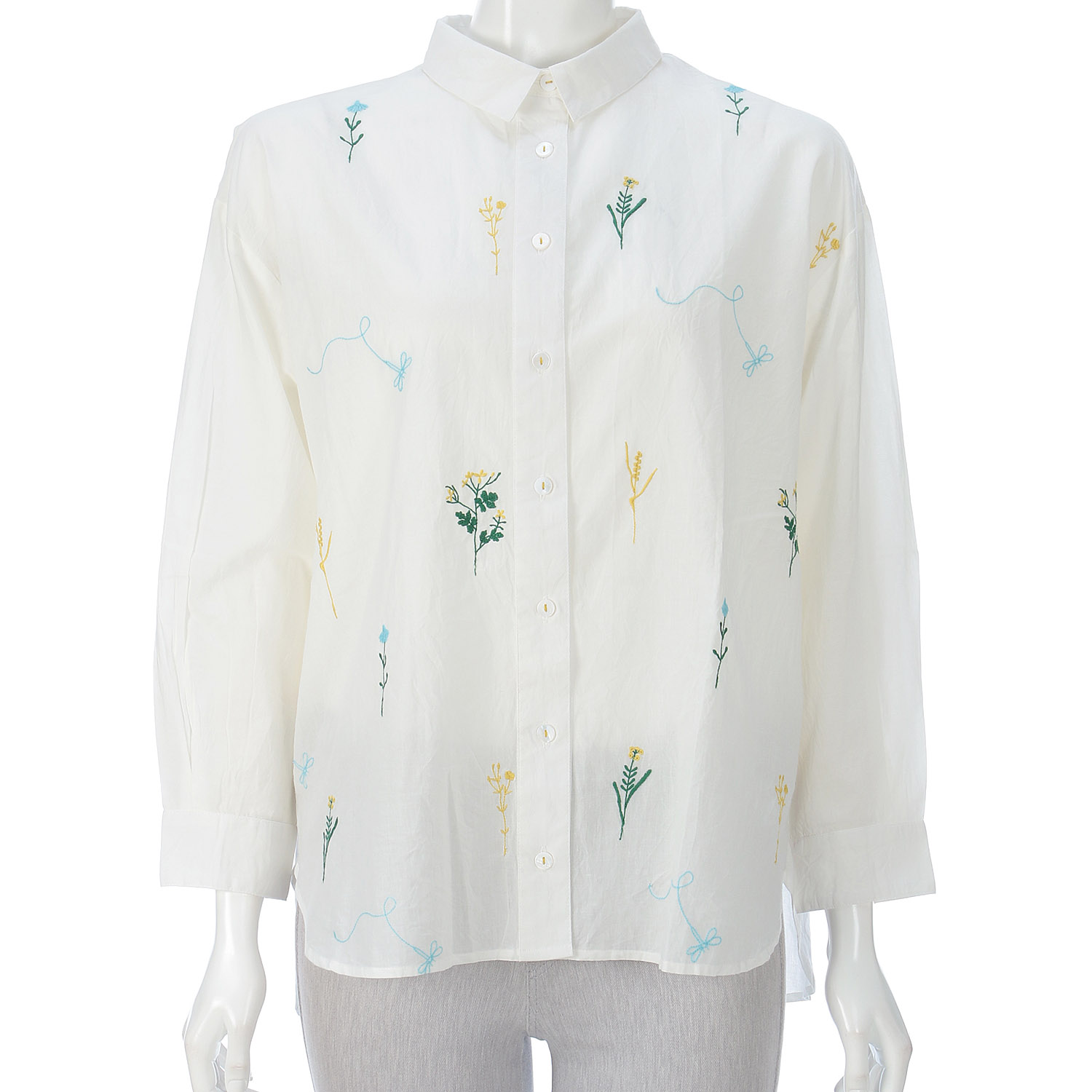 東京かんかん お花とトンボ刺繍コットンロングシャツ - 画像3