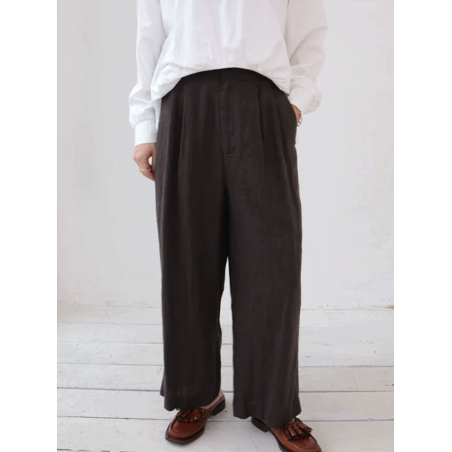 doux bleu クラシックリネンWタックパンツ - 画像1