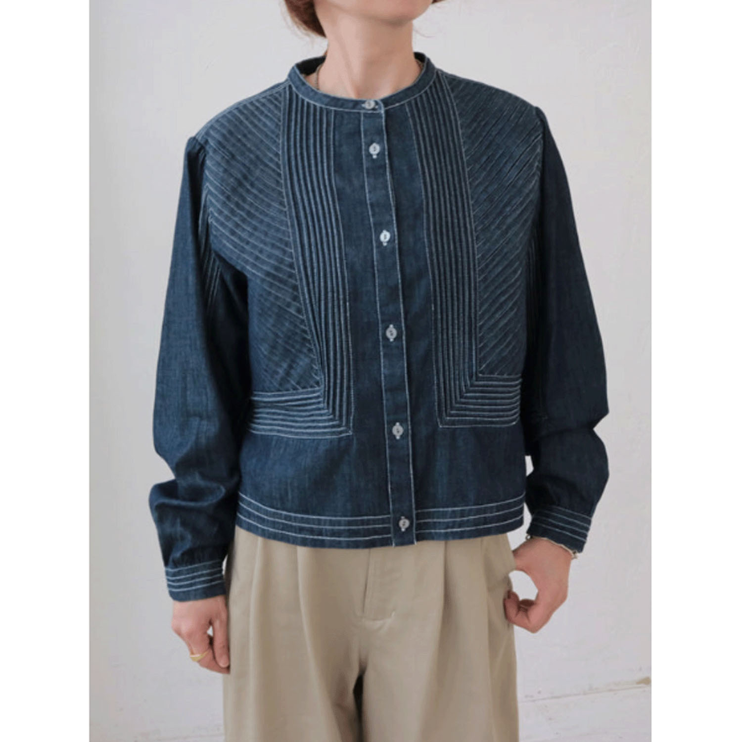 doux bleu ピンタックステッチデニムシャツ - 画像5