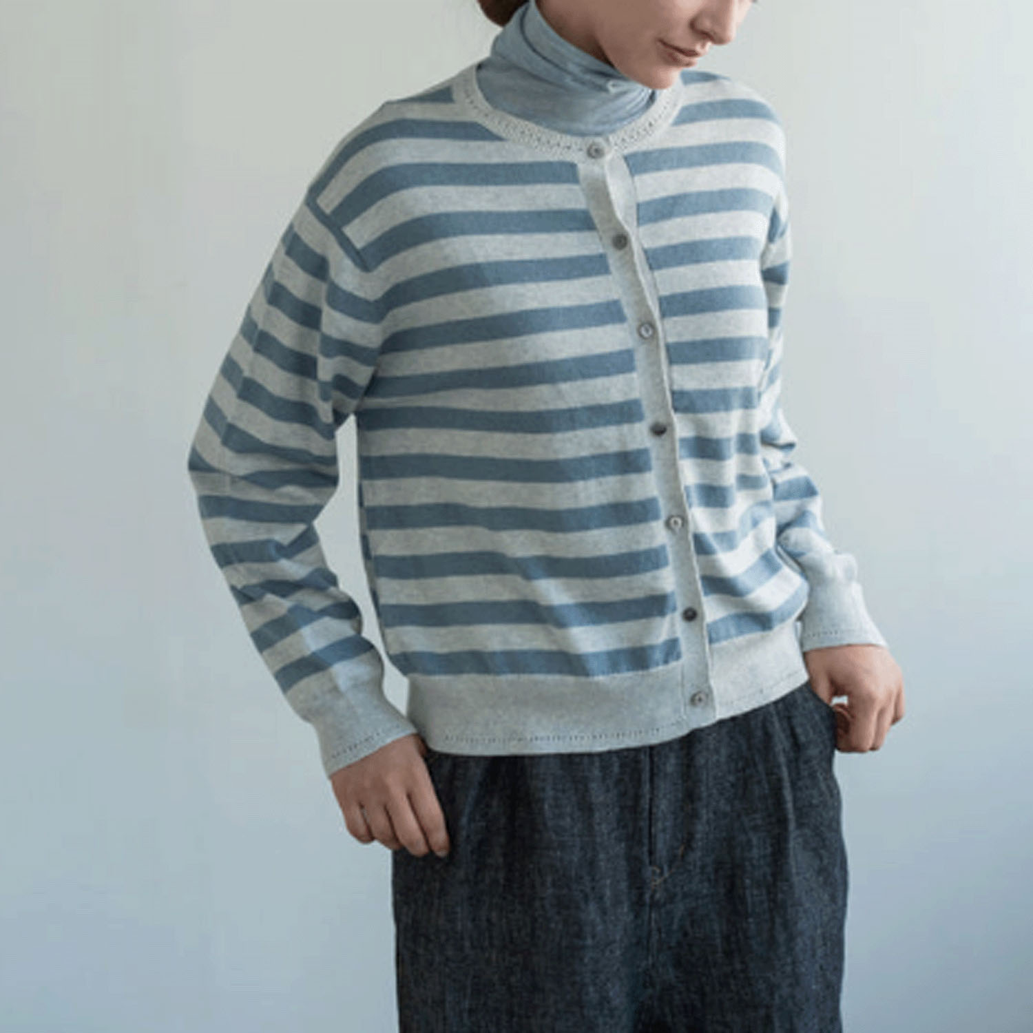 YARRA コットンカシミヤクルーカーディガン - 画像1