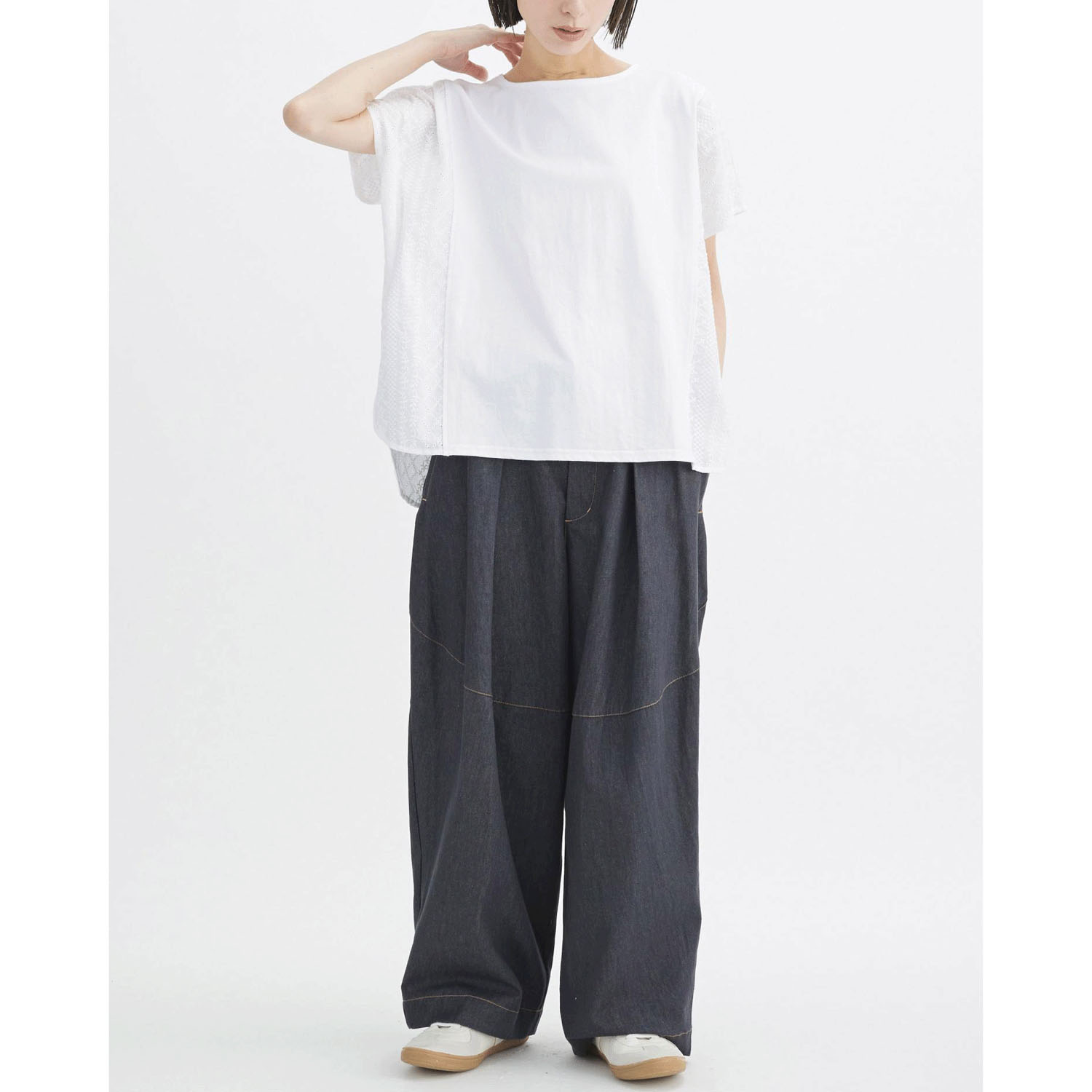 ATELIER EQUAL style コットン天竺ストライプレース切替プルオーバー - 画像2