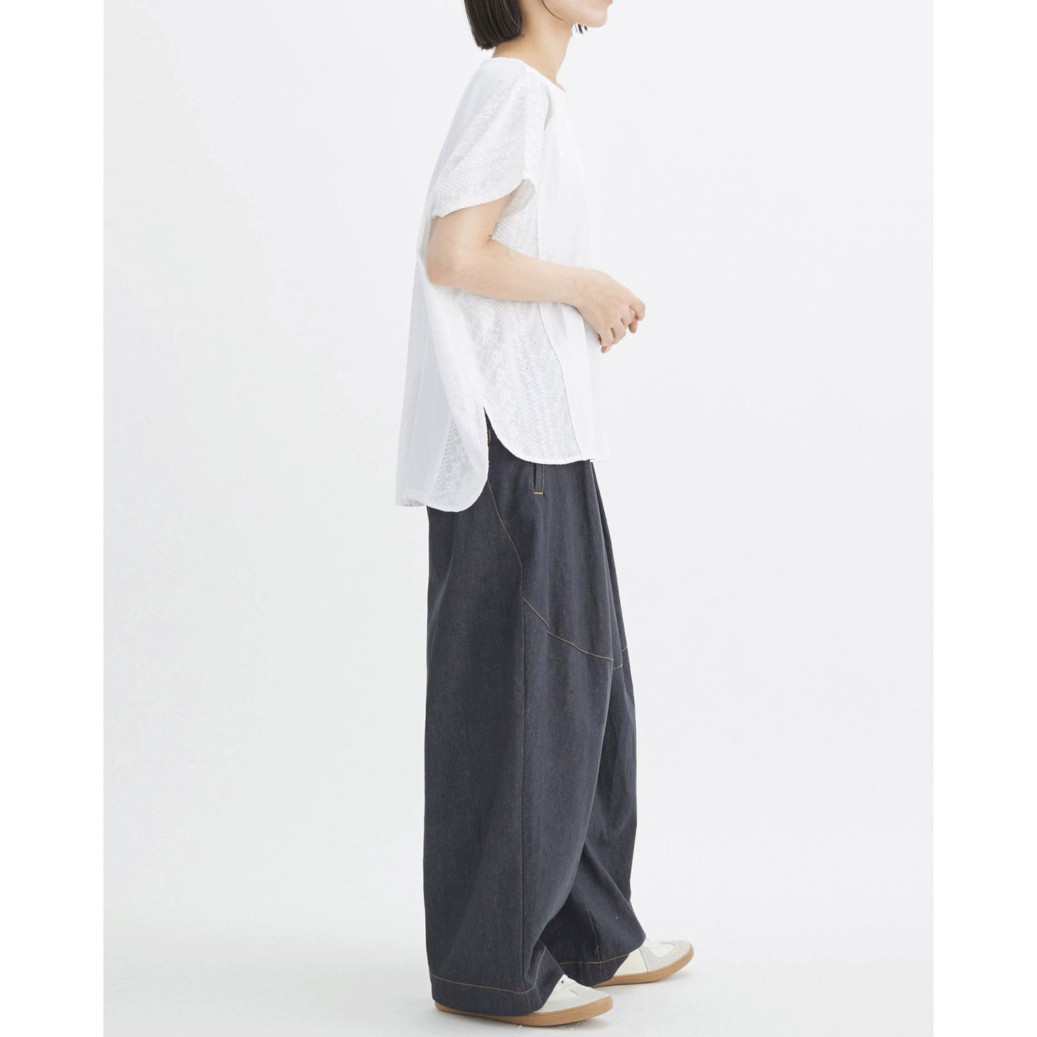 ATELIER EQUAL style コットン天竺ストライプレース切替プルオーバー - 画像4