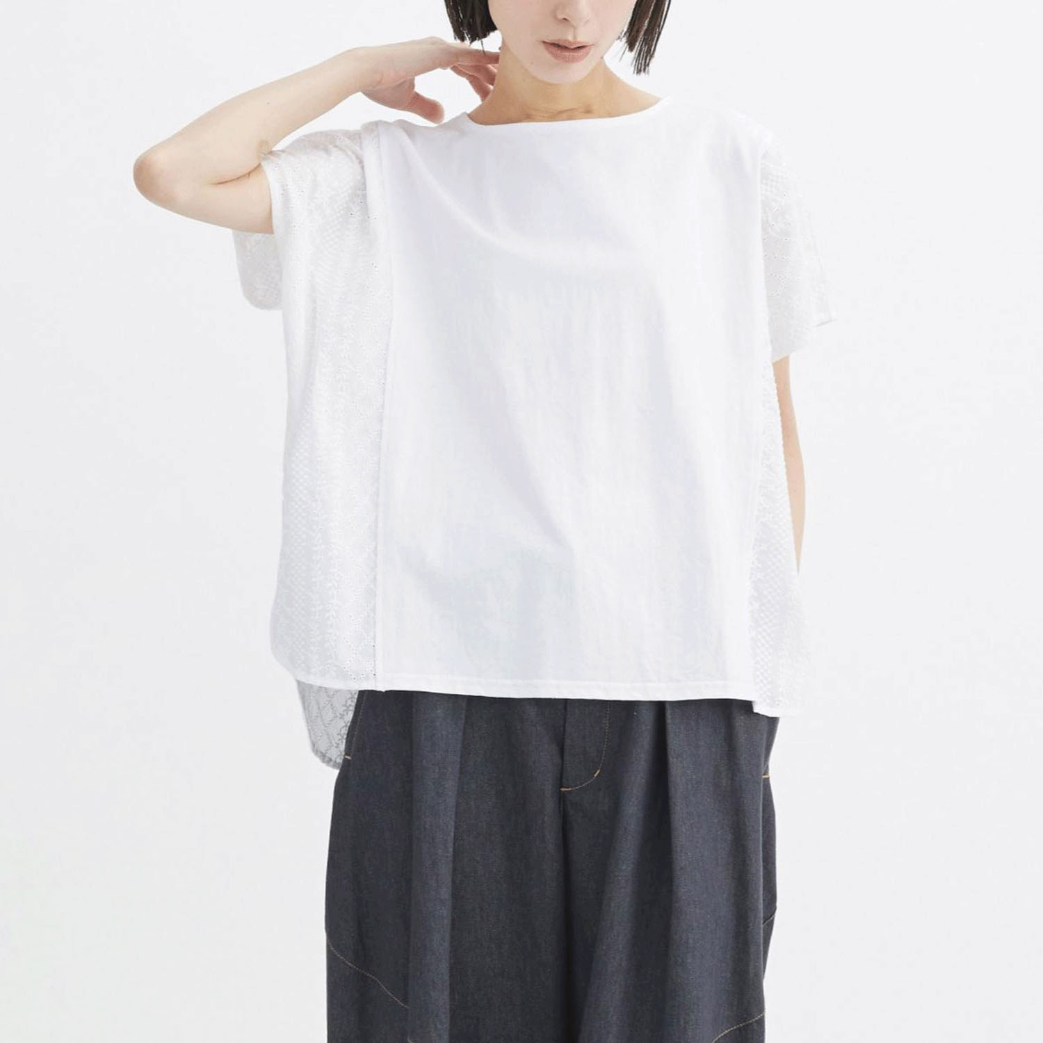 ATELIER EQUAL style コットン天竺ストライプレース切替プルオーバー