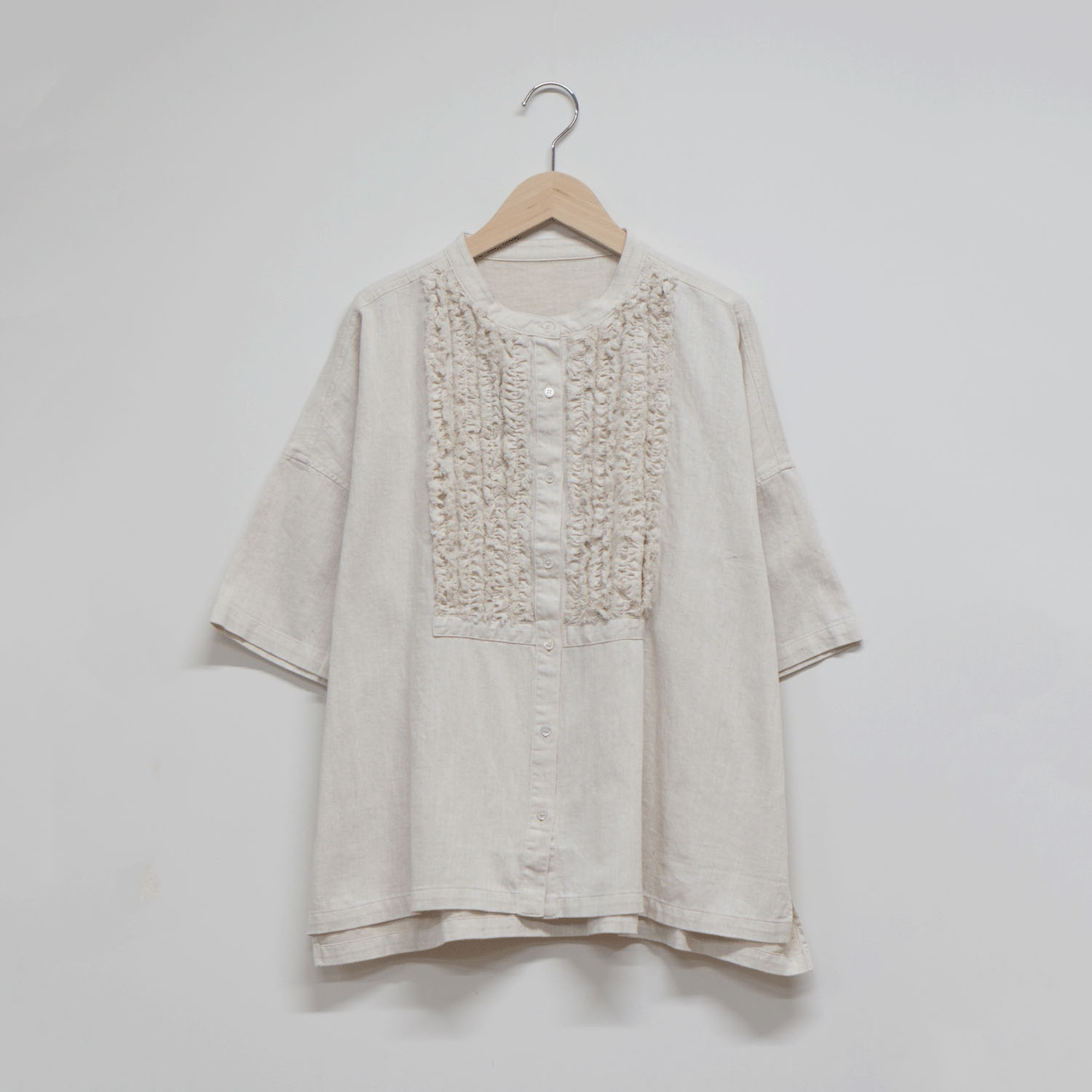 4．5oz綿麻甘撚りデニム（ista－ireオリジナル生地） フリンジブラウス - 画像2