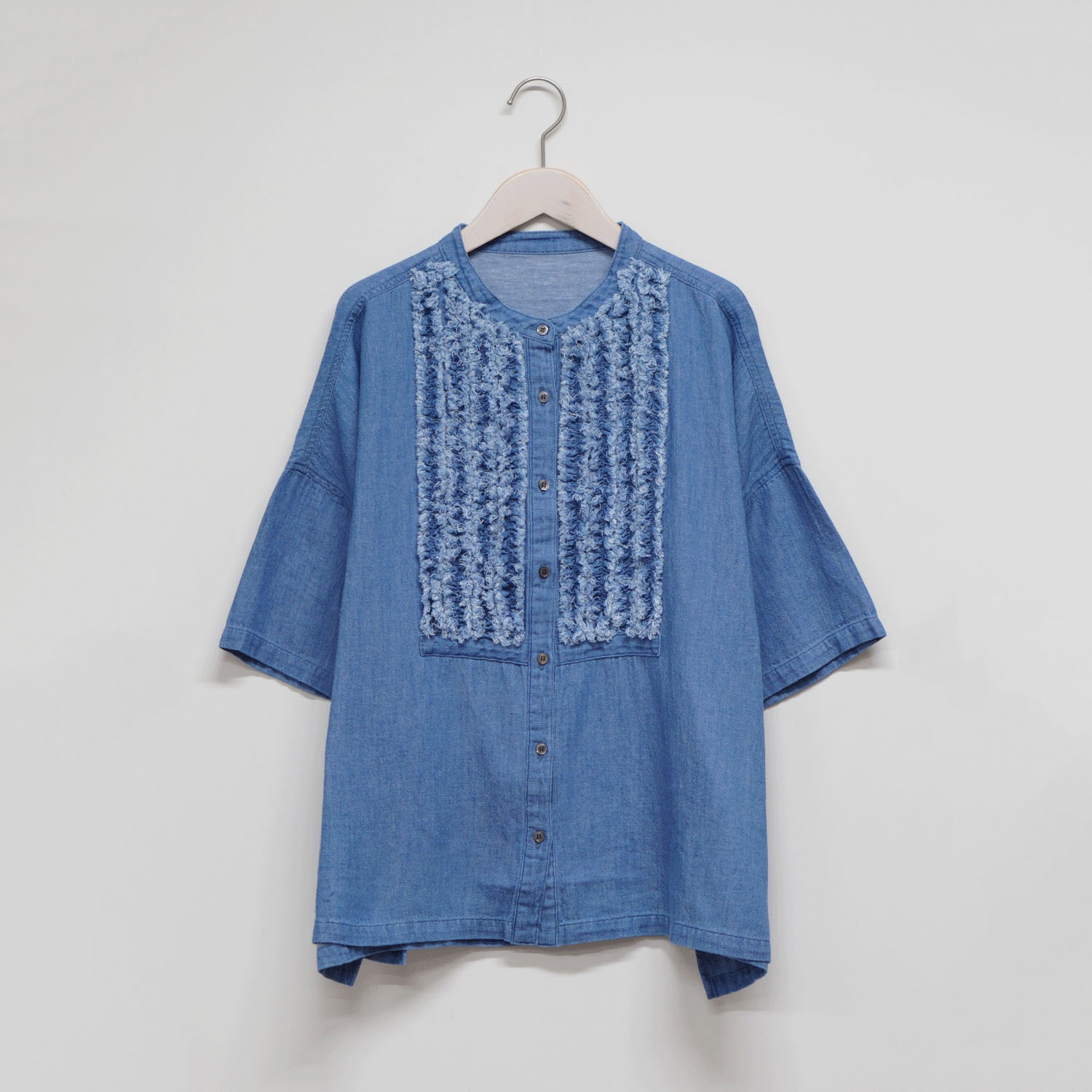 4．5oz綿麻甘撚りデニム（ista－ireオリジナル生地） フリンジブラウス - 画像3