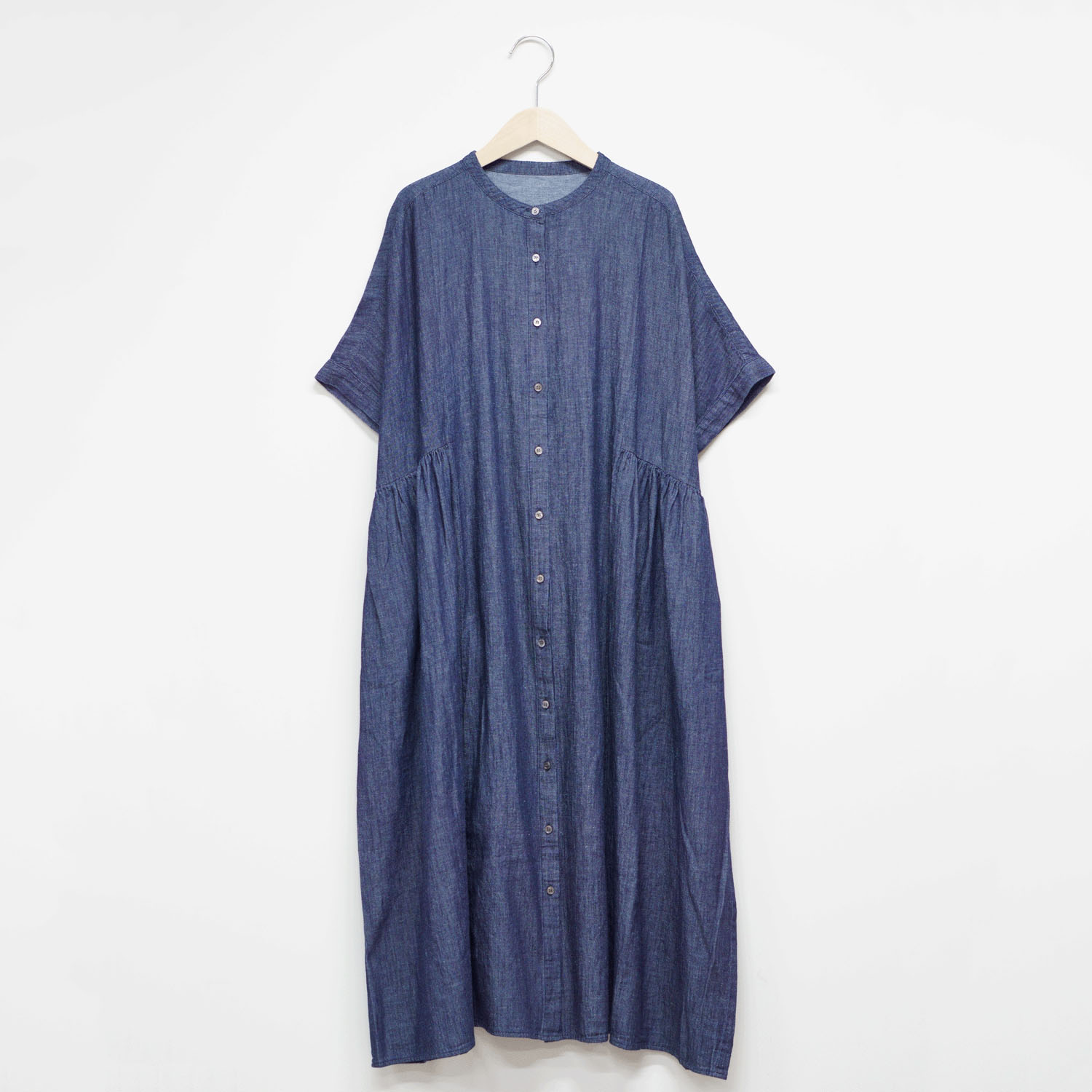 ista－ire 4．5oz綿麻甘撚りデニム（ista－ireオリジナル生地）サイドギャザーワンピース - 画像11