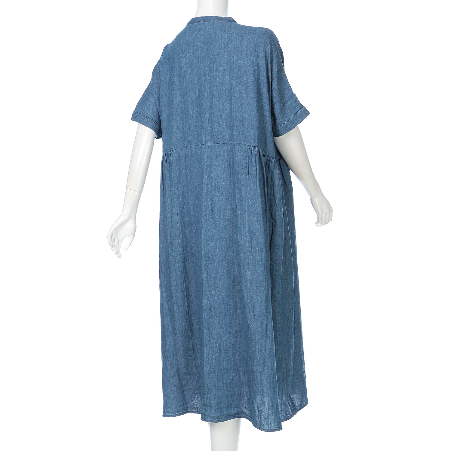 ista－ire 4．5oz綿麻甘撚りデニム（ista－ireオリジナル生地）サイドギャザーワンピース - 画像7