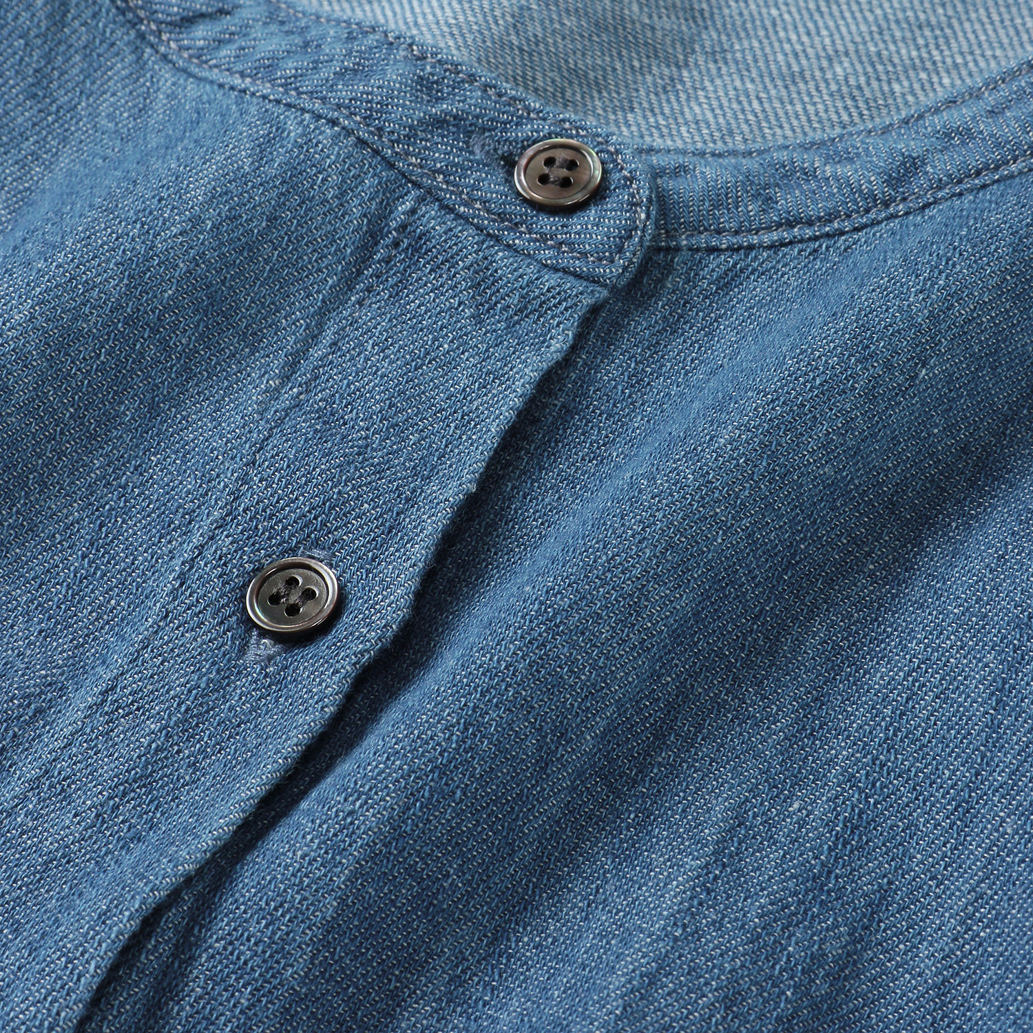 ista－ire 4．5oz綿麻甘撚りデニム（ista－ireオリジナル生地）サイドギャザーワンピース - 画像8