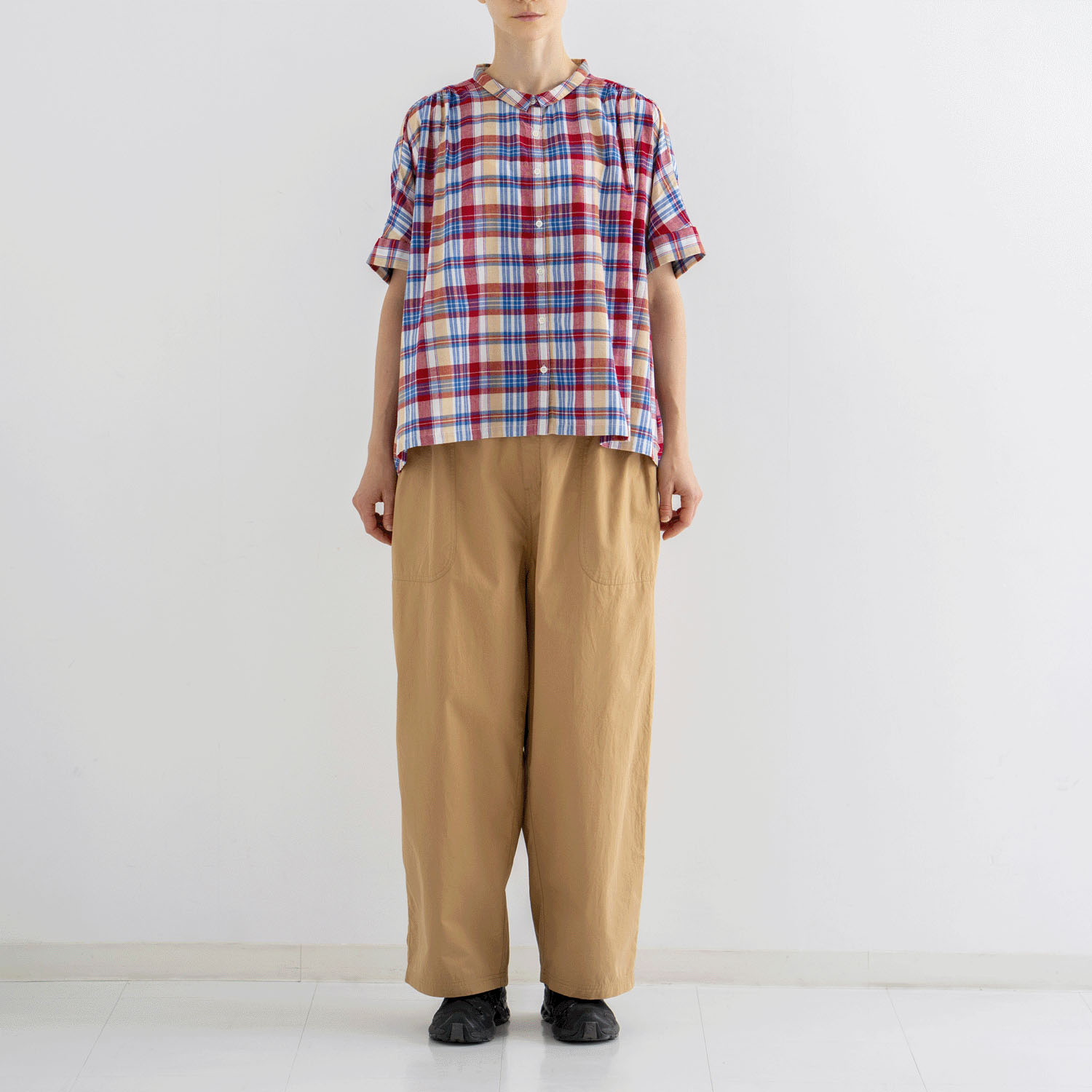 ista－ire マドラスチェック ちび襟ワイドシャツ - 画像3