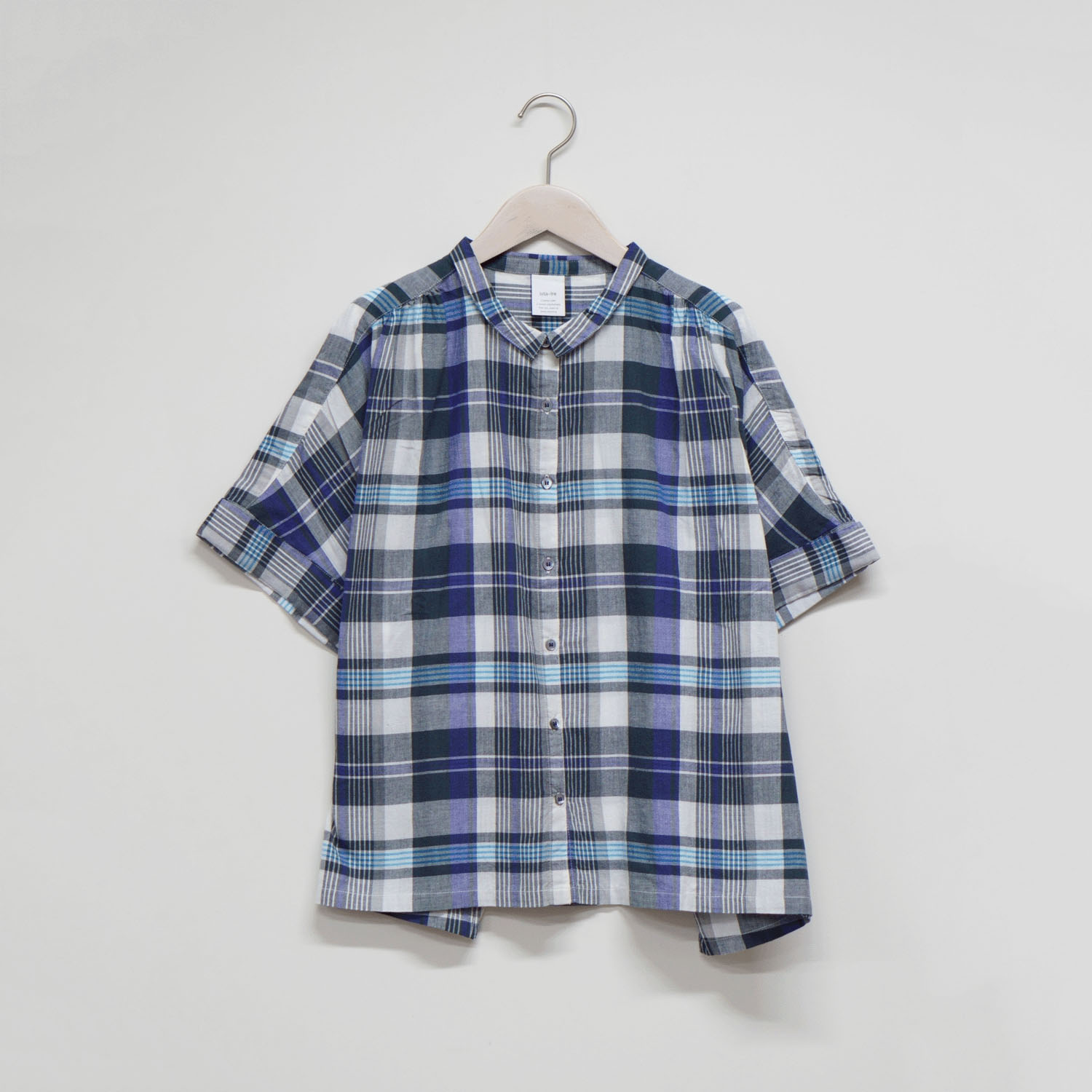 ista－ire マドラスチェック ちび襟ワイドシャツ - 画像6