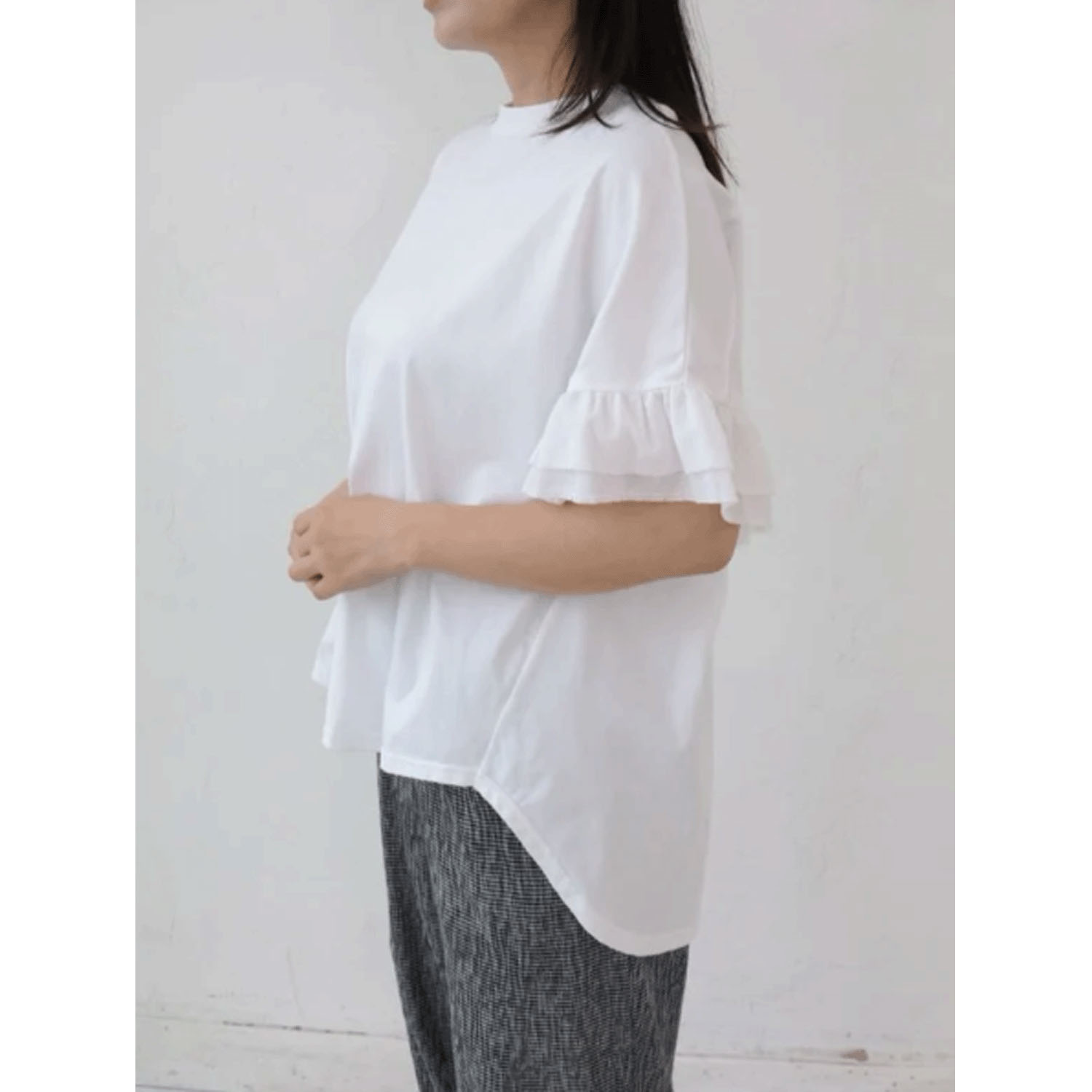 YARRA 異素材フリルスリーブカットプルオーバー - 画像3