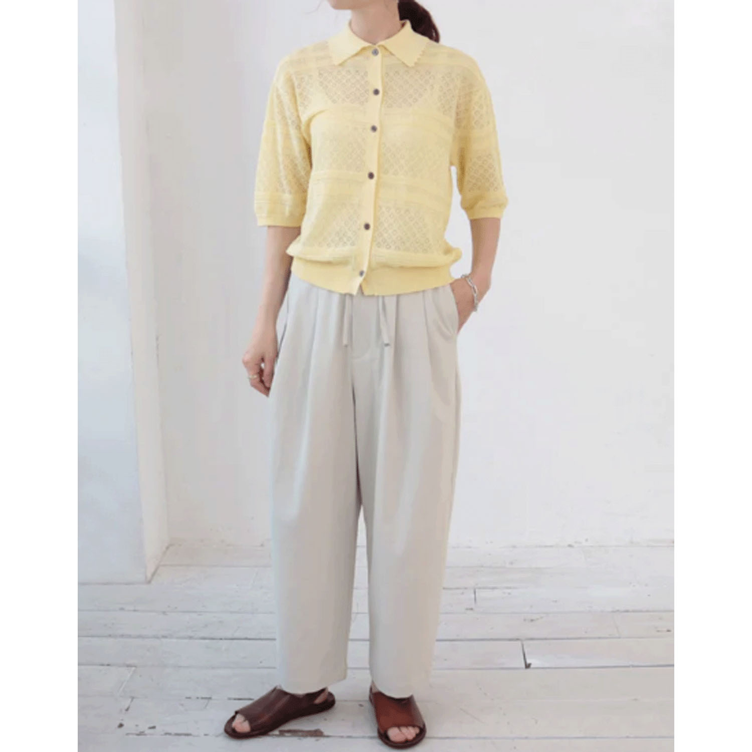 doux bleu  オープンワーク 半袖ニットシャツ - 画像11