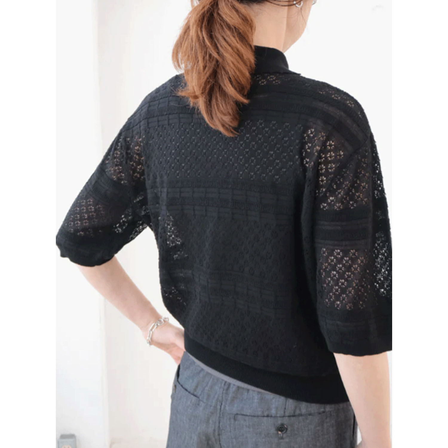 doux bleu  オープンワーク 半袖ニットシャツ - 画像5