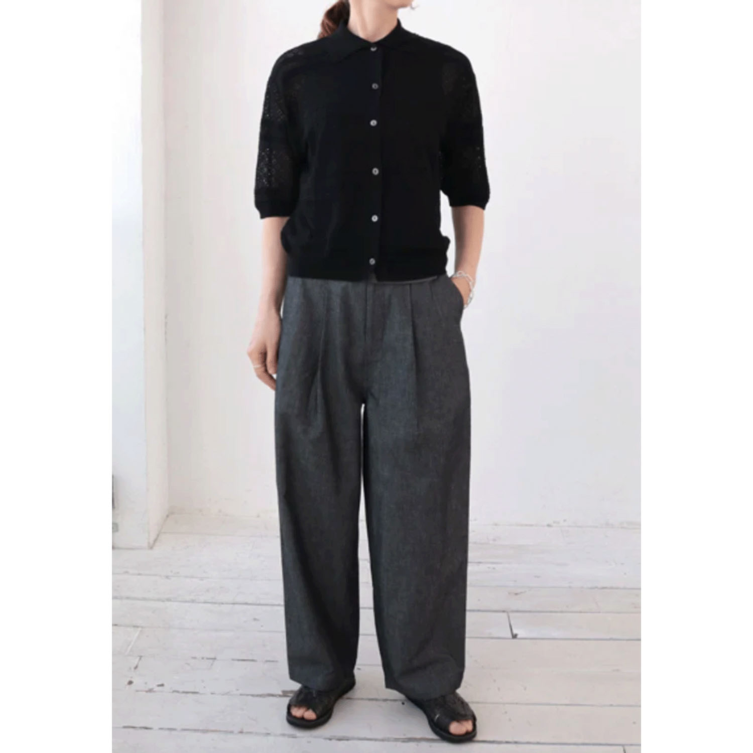 doux bleu  オープンワーク 半袖ニットシャツ - 画像7