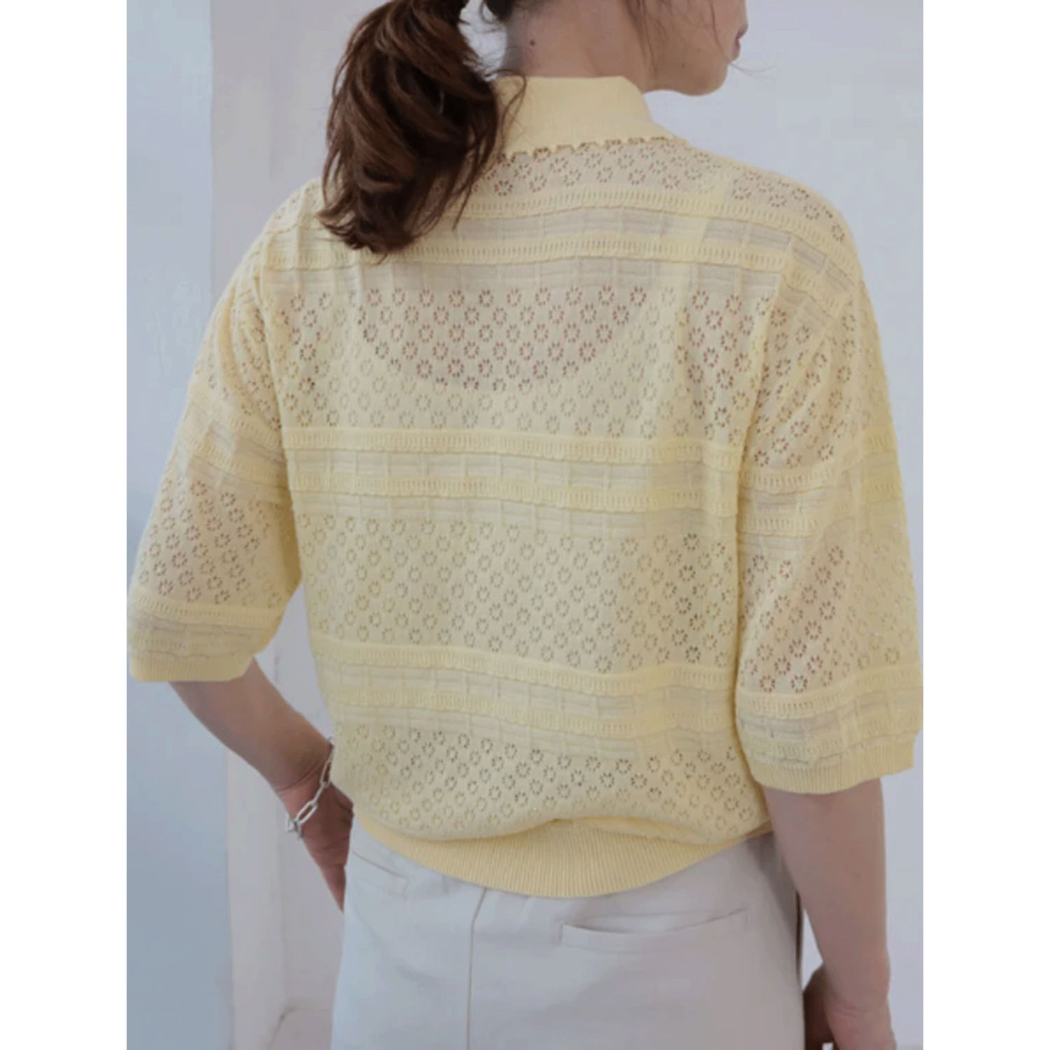 doux bleu  オープンワーク 半袖ニットシャツ - 画像10