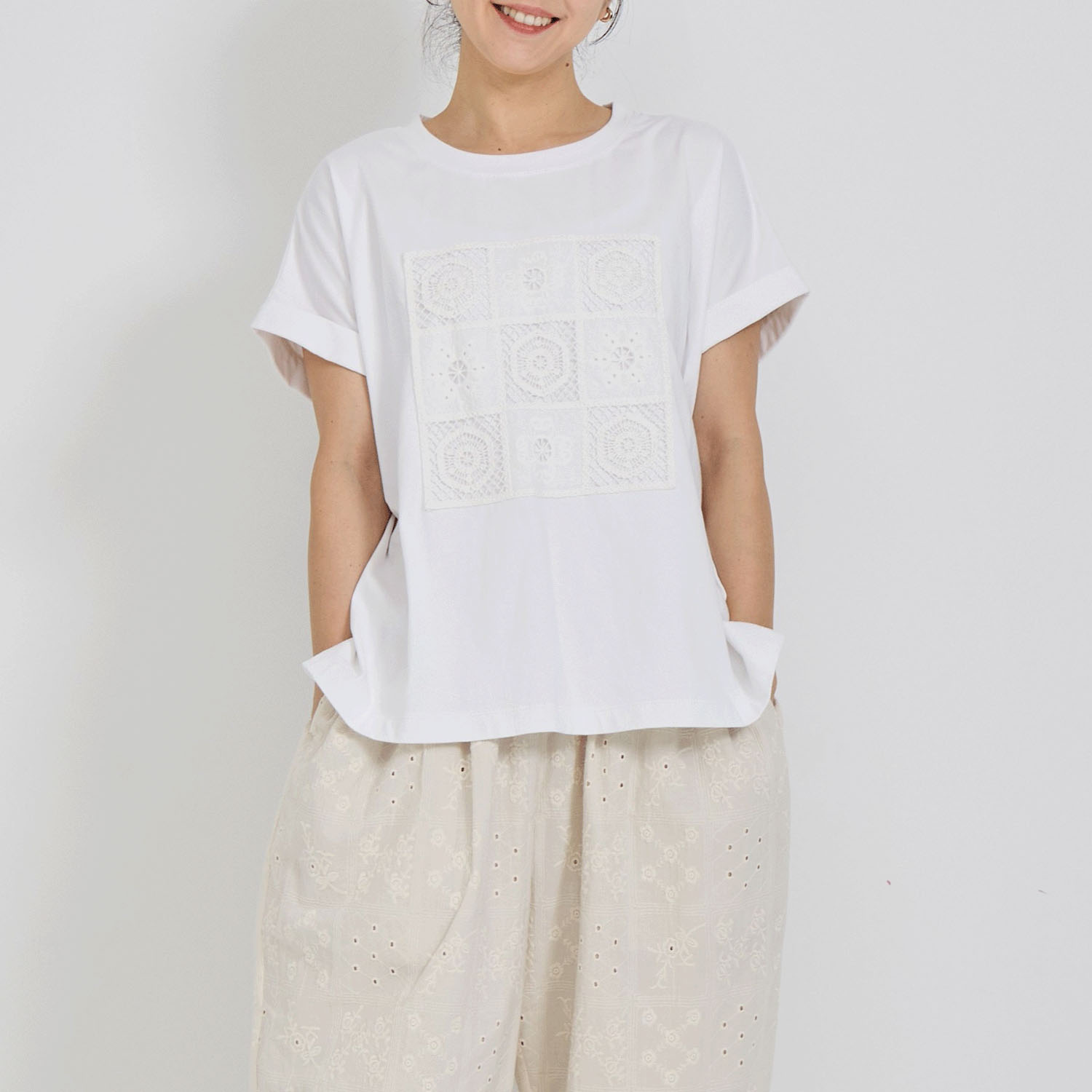 YURK geniet van パッチワークレースT