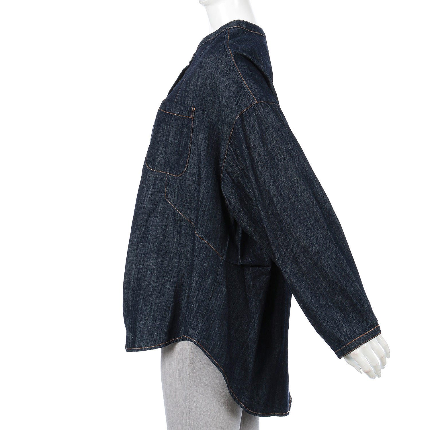 MAKITO ノーカラーデニムルーズシルエットブラウス - 画像2