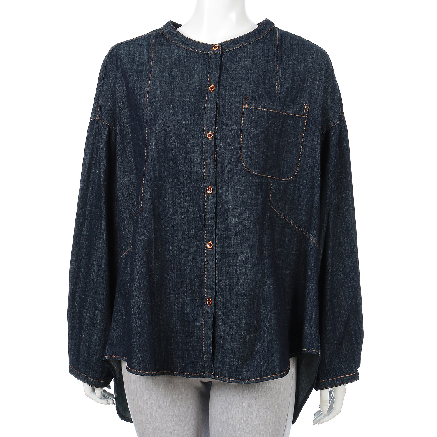 MAKITO ノーカラーデニムルーズシルエットブラウス - 画像1