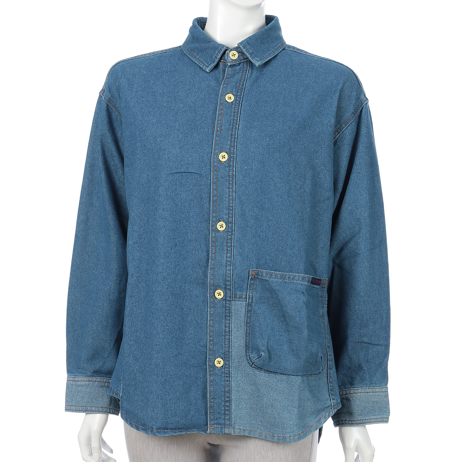 【CUBE SUGAR】8オンスリサイクルデニム長袖ビッグシャツ - 画像3