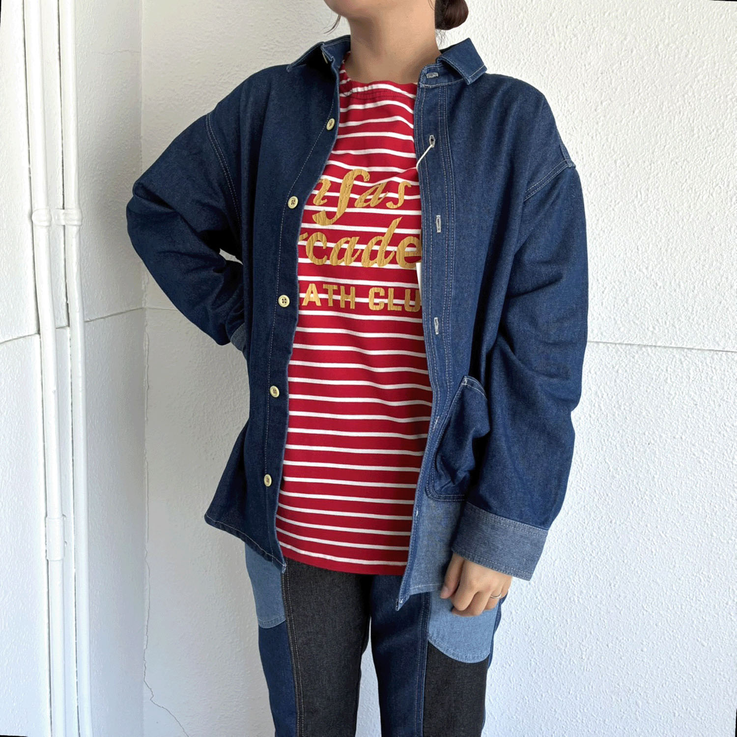 【CUBE SUGAR】8オンスリサイクルデニム長袖ビッグシャツ - 画像7