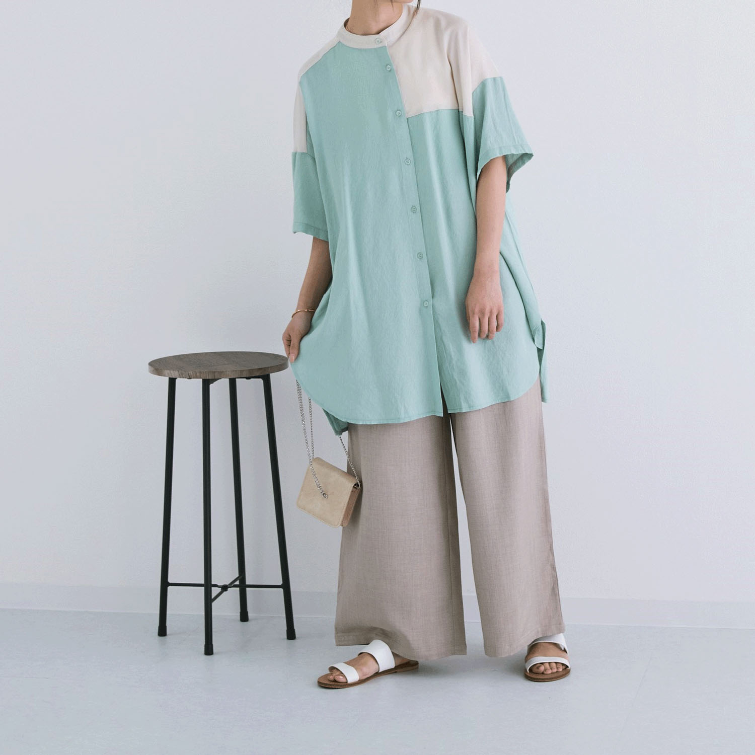 my life 切替配色チュニックシャツ - 画像1