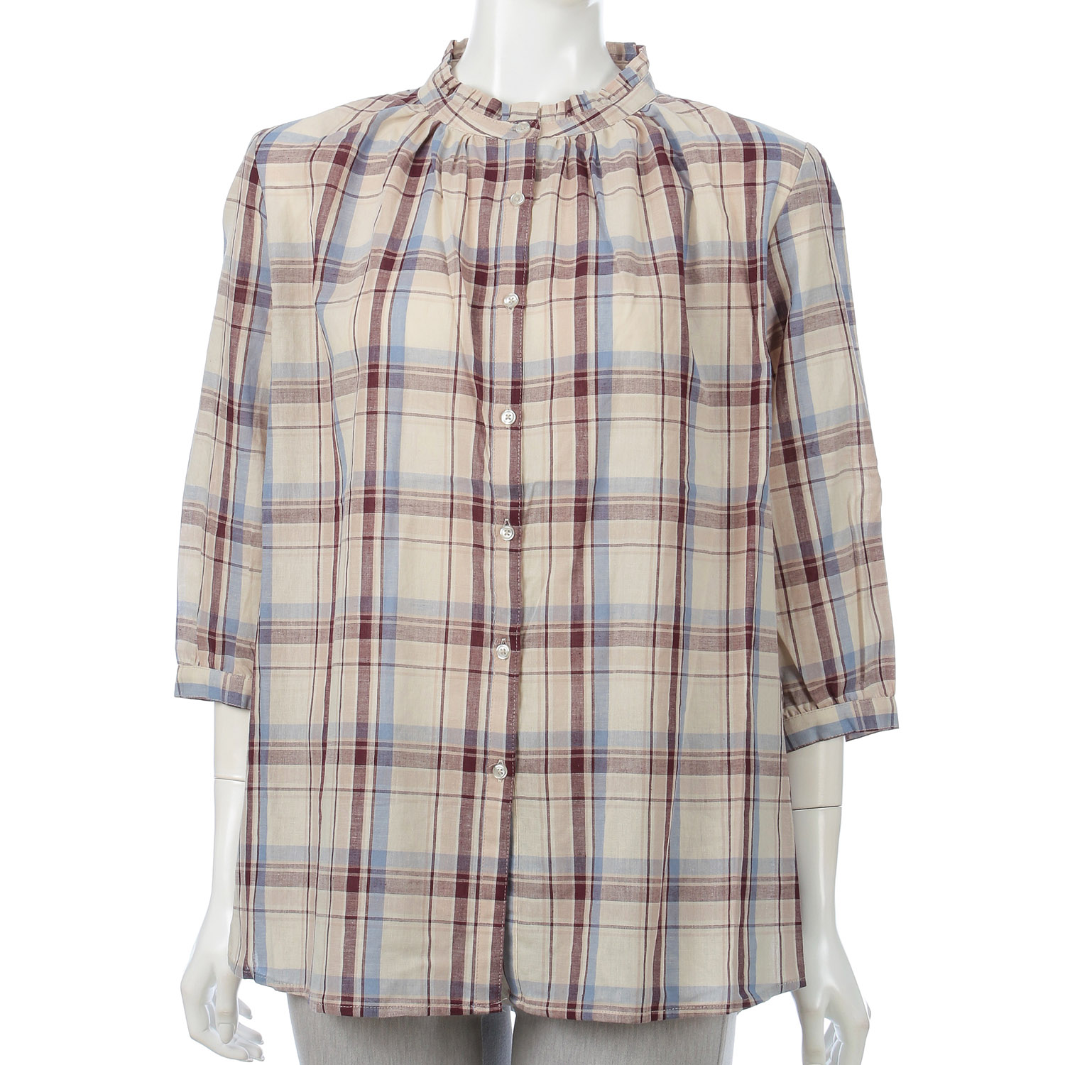 チェックフリルネックシャツ - 画像2