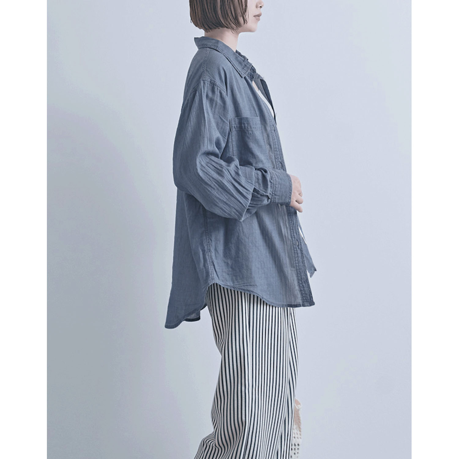 シアーデニム胸両ポケシャツ - 画像12