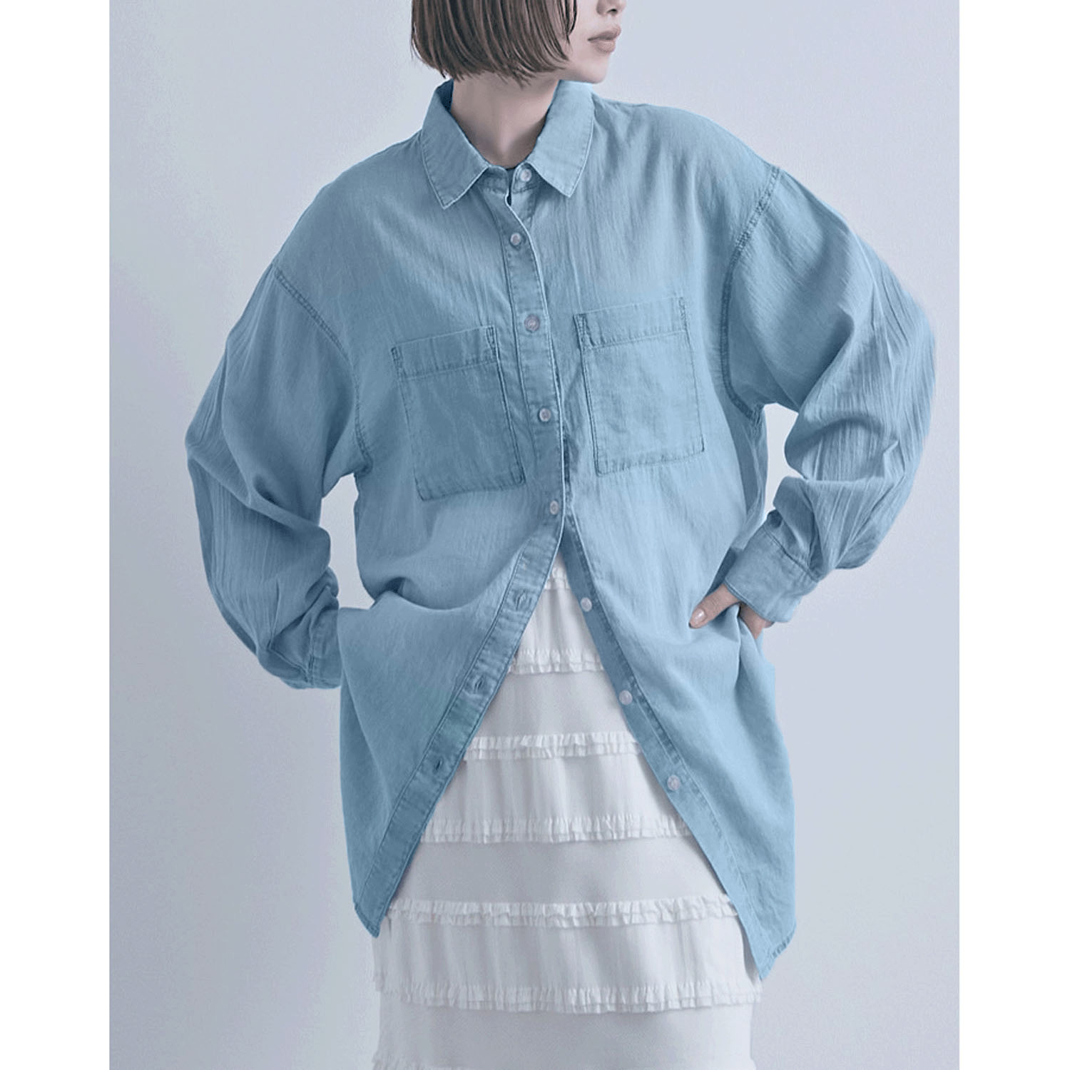 シアーデニム胸両ポケシャツ - 画像17