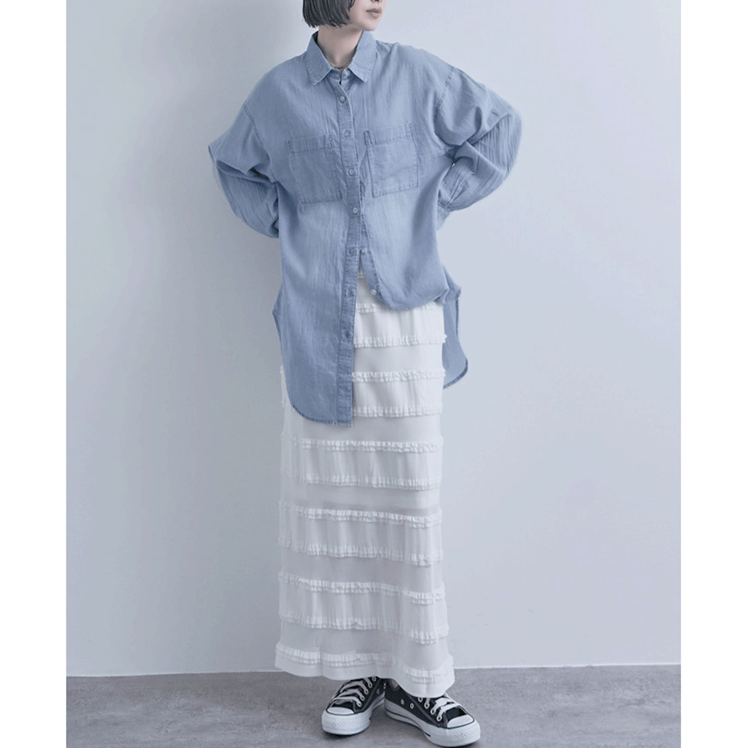 シアーデニム胸両ポケシャツ - 画像4