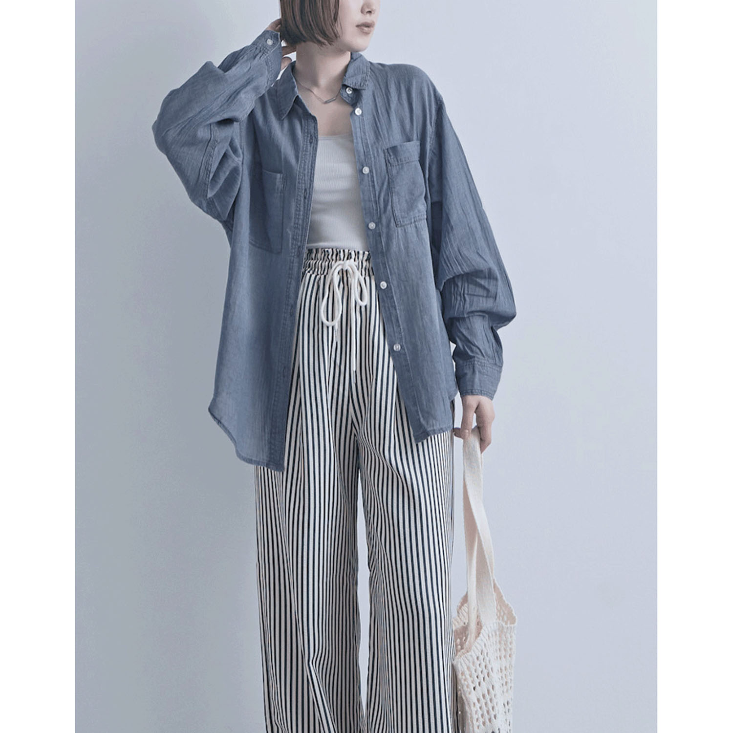 シアーデニム胸両ポケシャツ - 画像10