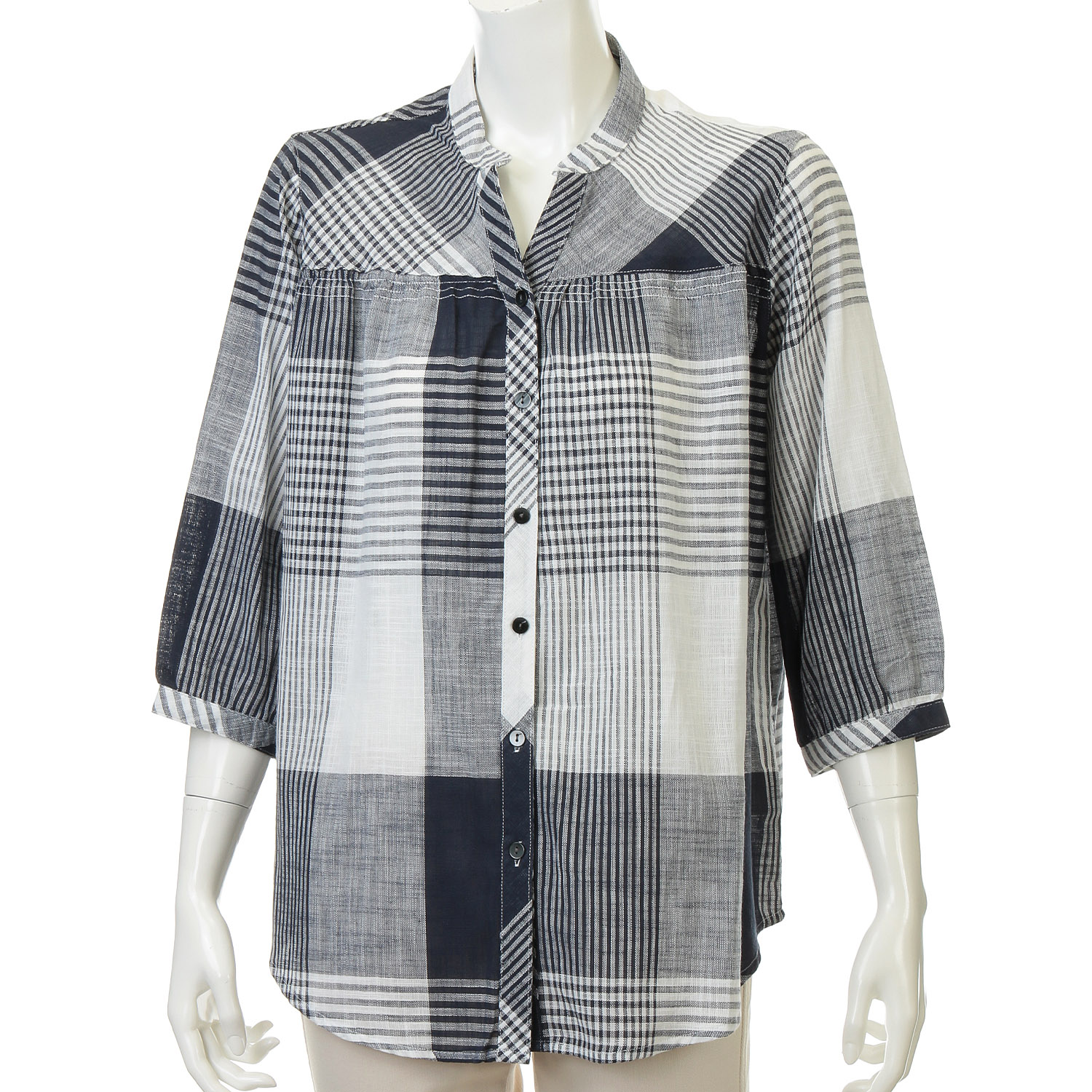 やわらかコットンチェック柄ブラウス - 画像2