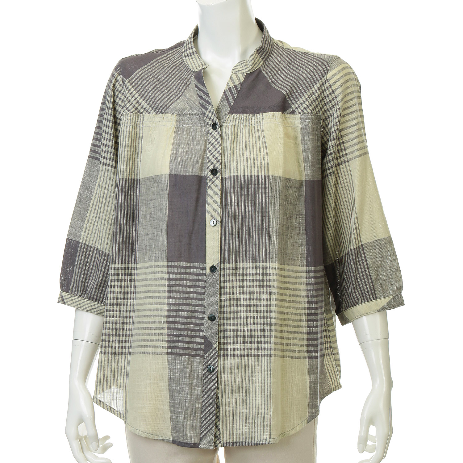 やわらかコットンチェック柄ブラウス - 画像3