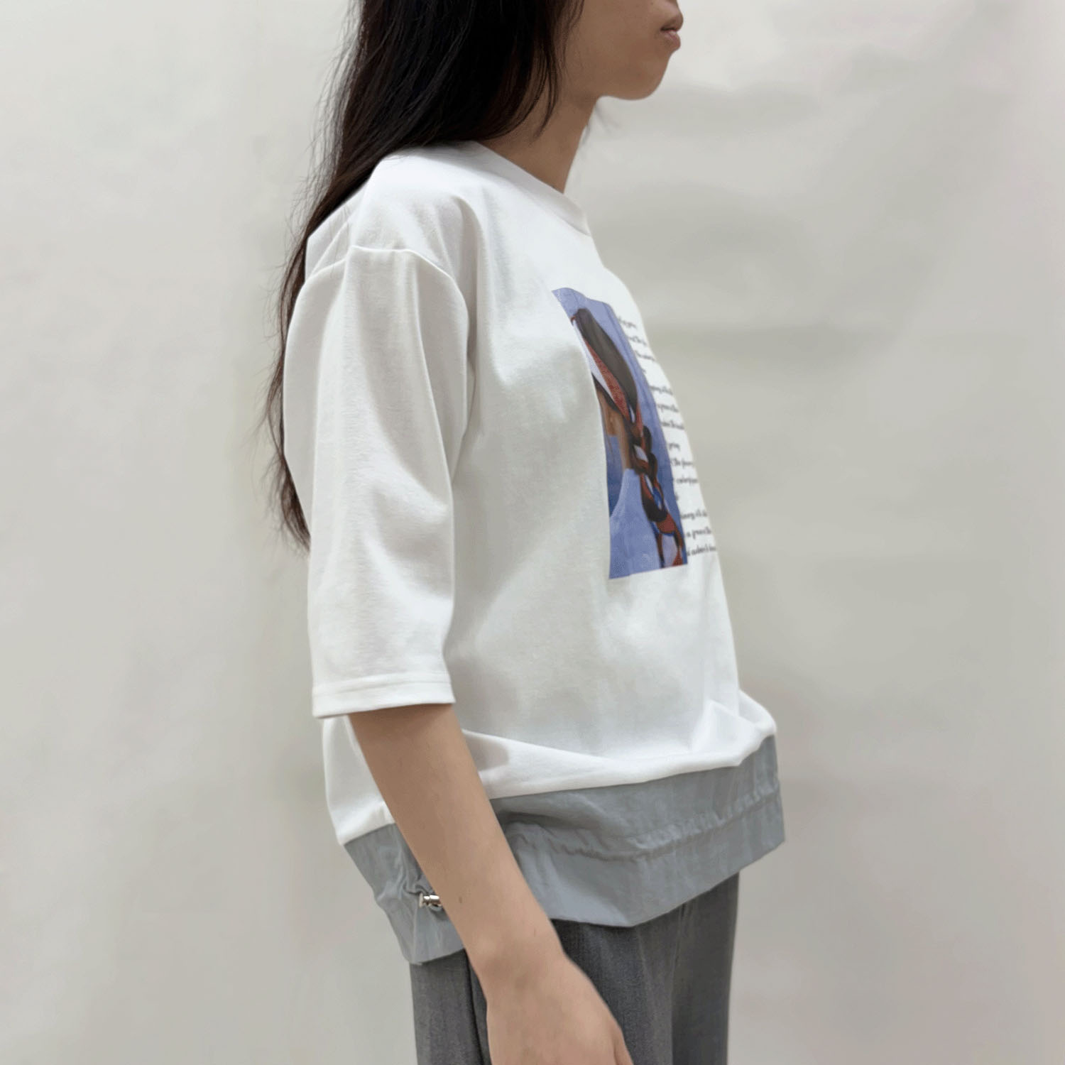 裾ドロスト切替Tシャツ - 画像2